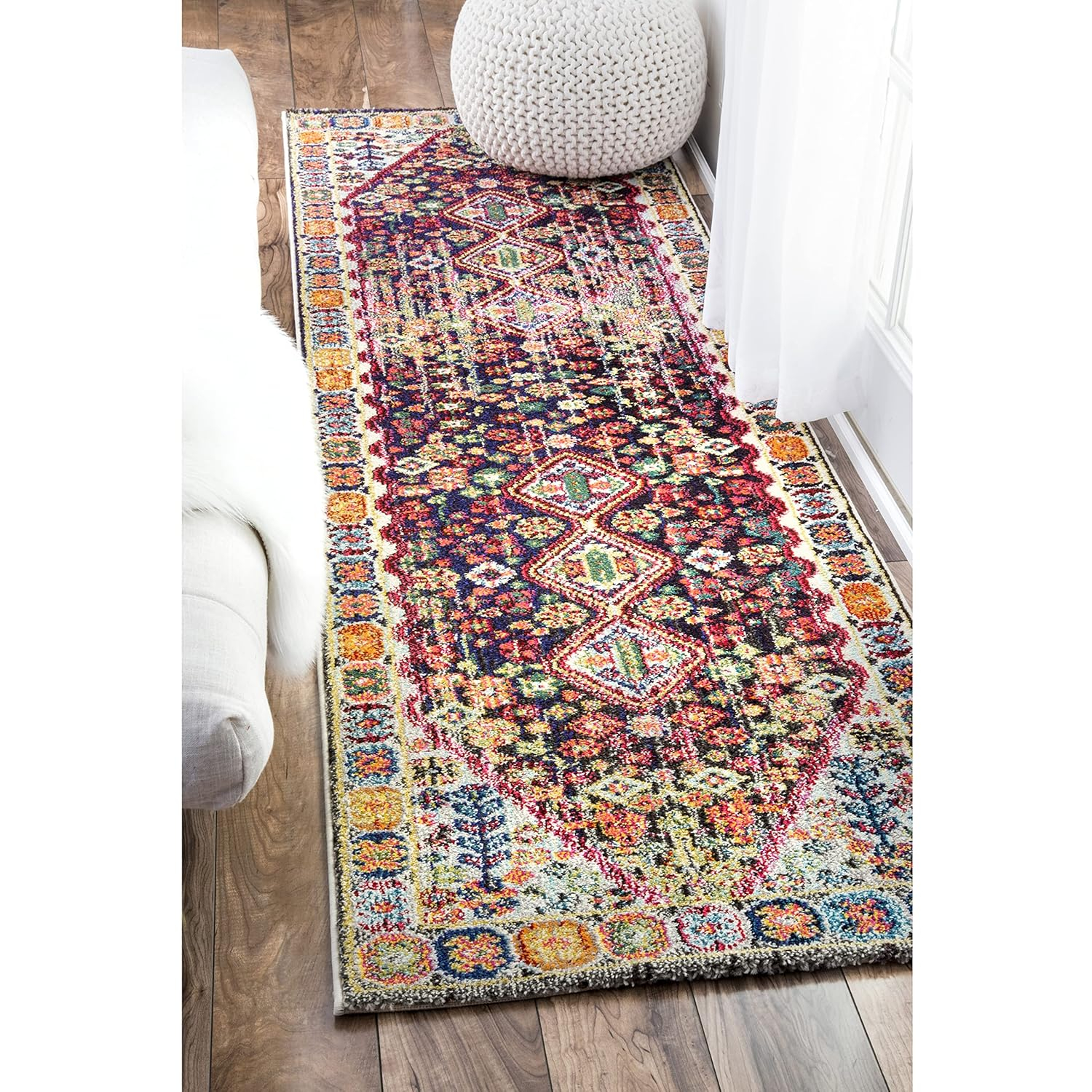 Erline Colorful Bohemian Black and Multicolor Runner Rug