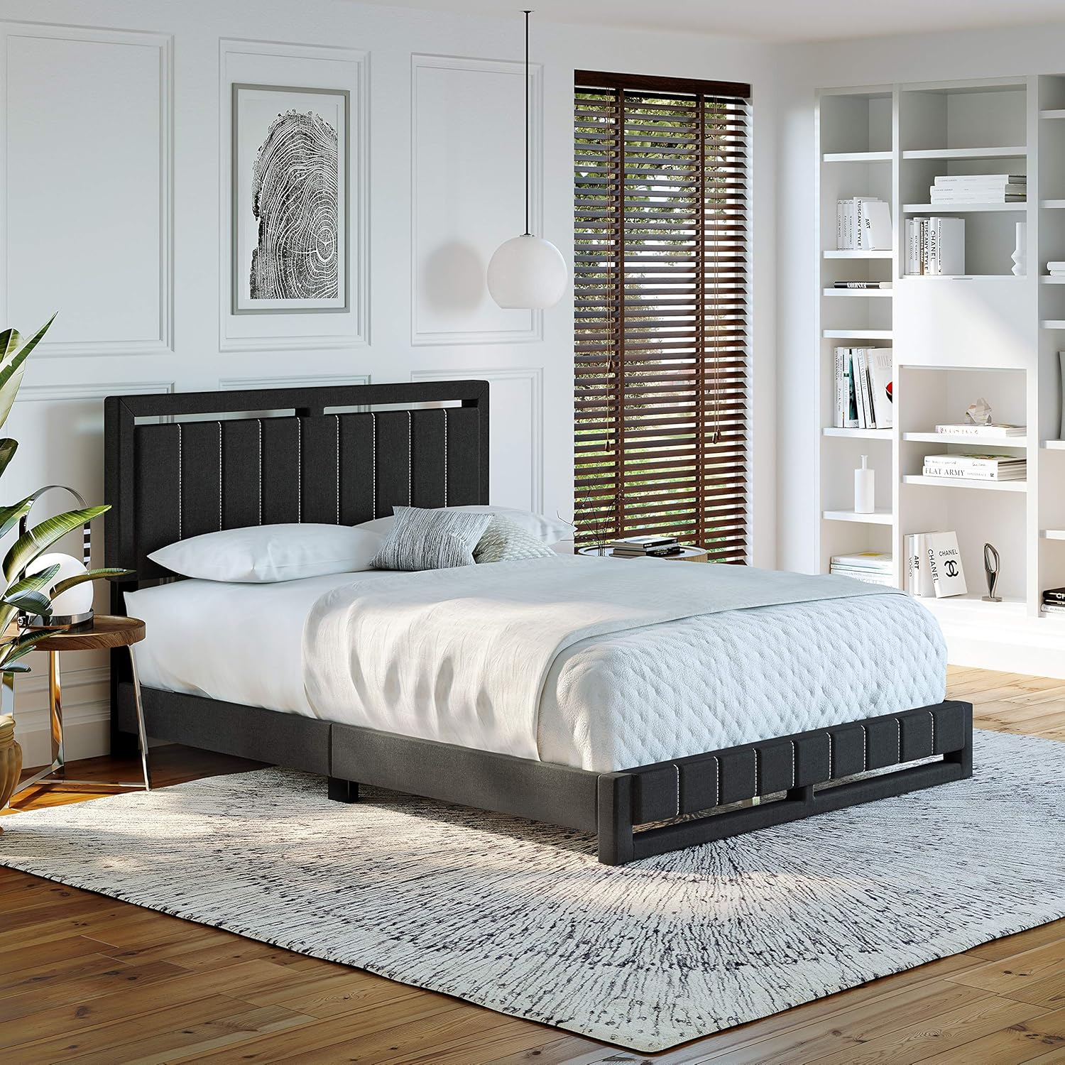 Boyd Sleep Senata Upholstered Linen Platform Bed Black Queen