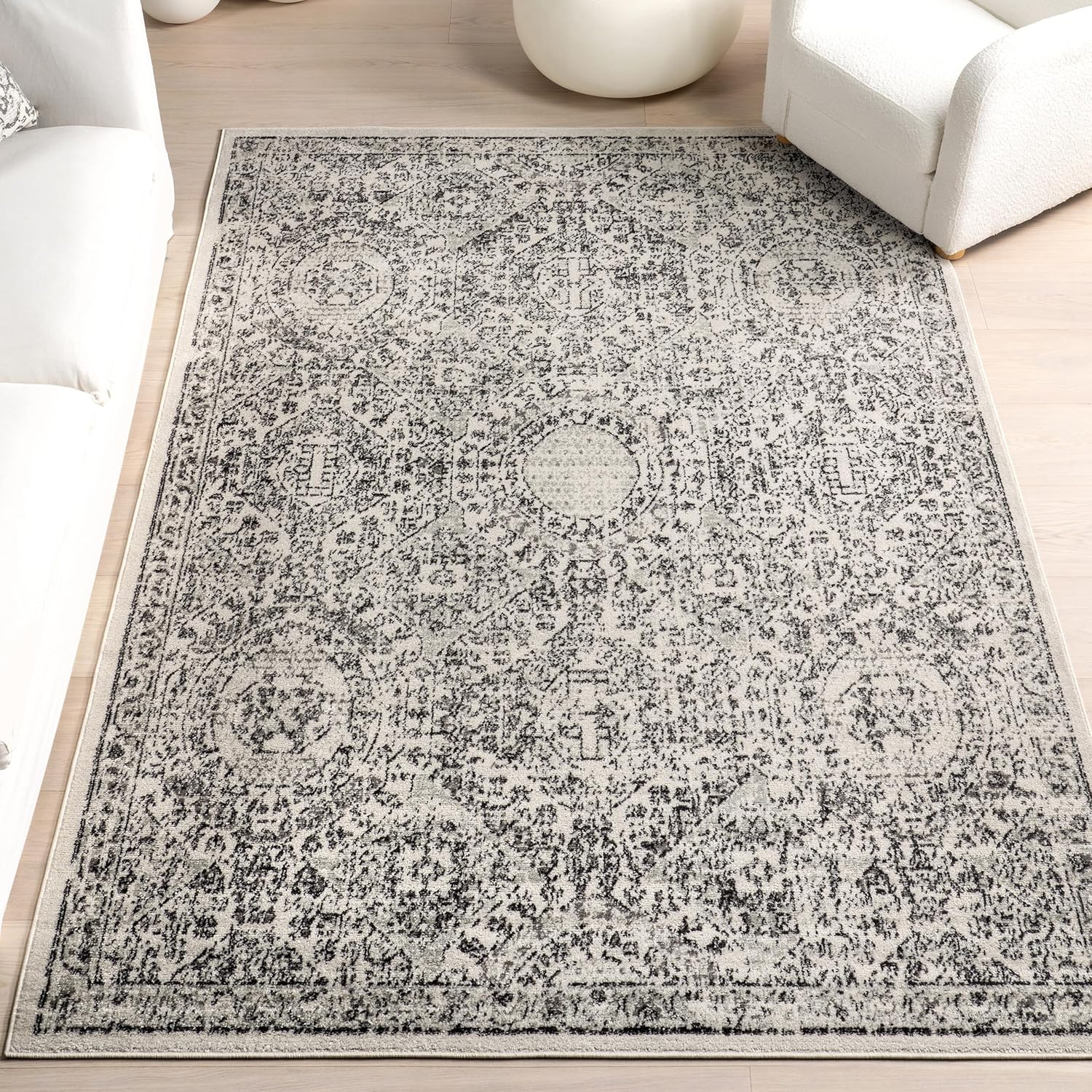 Reversible Gray Synthetic 8' x 10' Easy Care Area Rug