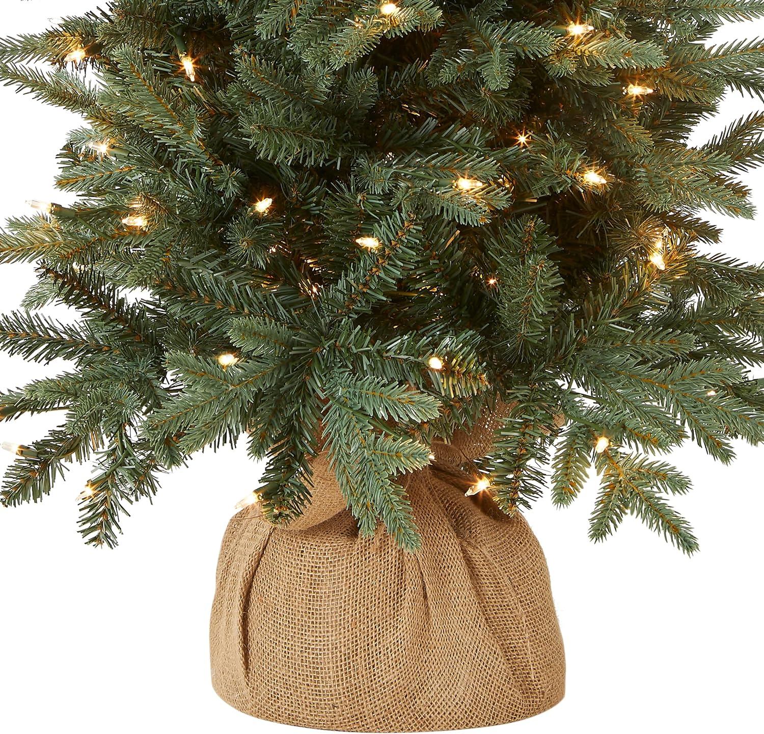National Tree Company Pre-lit Artificial Mini Christmas Tree | Includes Small Lights and Cloth Bag Base | for Tabletop or Desk | Burlap-4 ft, 4', Green