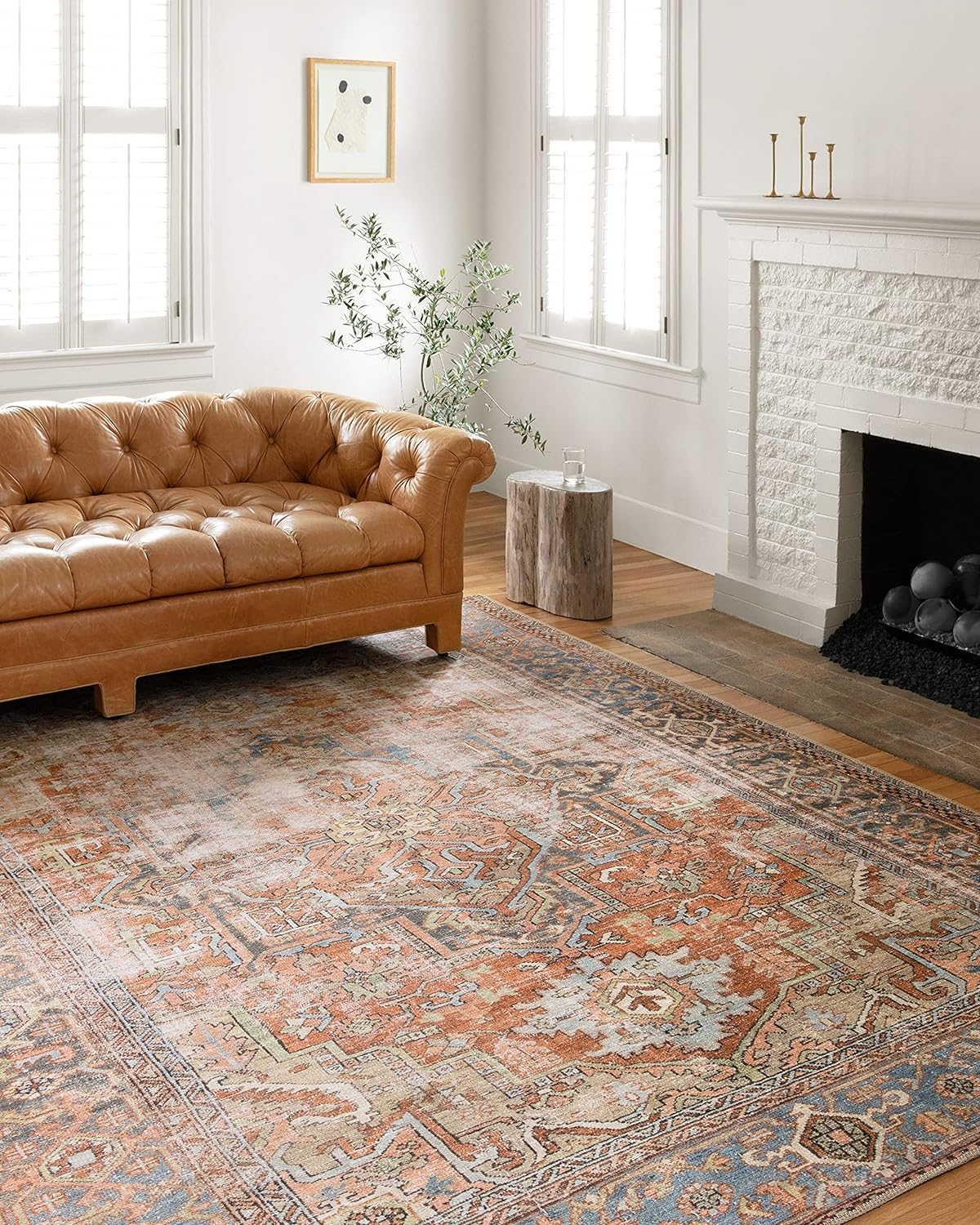 Terracotta and Sky Blue Synthetic Oriental Rug 2'-3" x 3'-9"