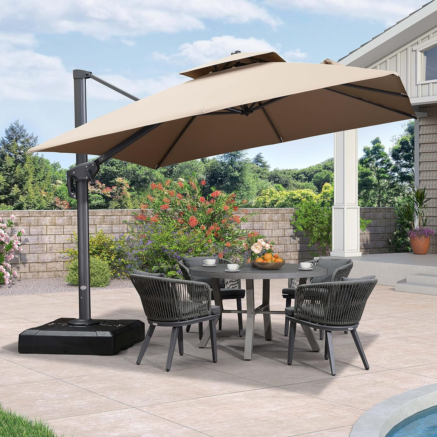 PURPLE LEAF 10FT Cantilever Outdoor Umbrellas Large Patio Umbrella Hanging Double Top Square Offset Umbrella with 360°Rotation Tilting Umbrella Outdoor Patio, Taupe