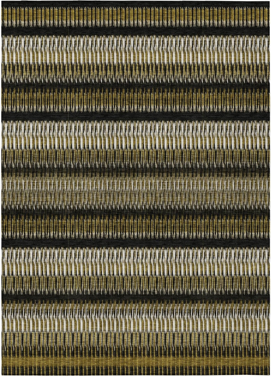Brown and Black Striped Synthetic Washable 3' x 5' Area Rug