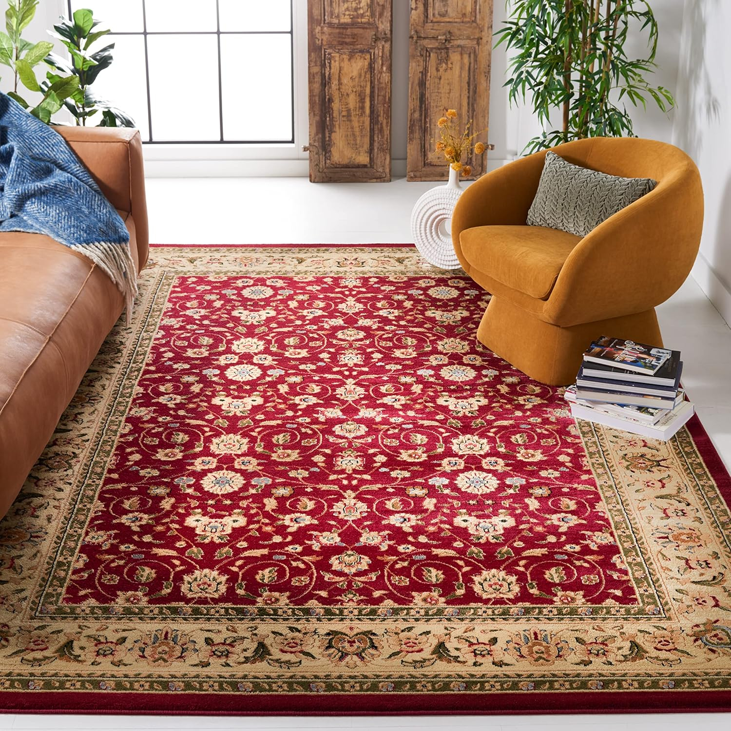 Safavieh Lyndhurst Adelyne 9 x 12 (ft) Loomed Polypropylene Red/Ivory Rectangular Indoor Floral/Botanical Oriental Area rug