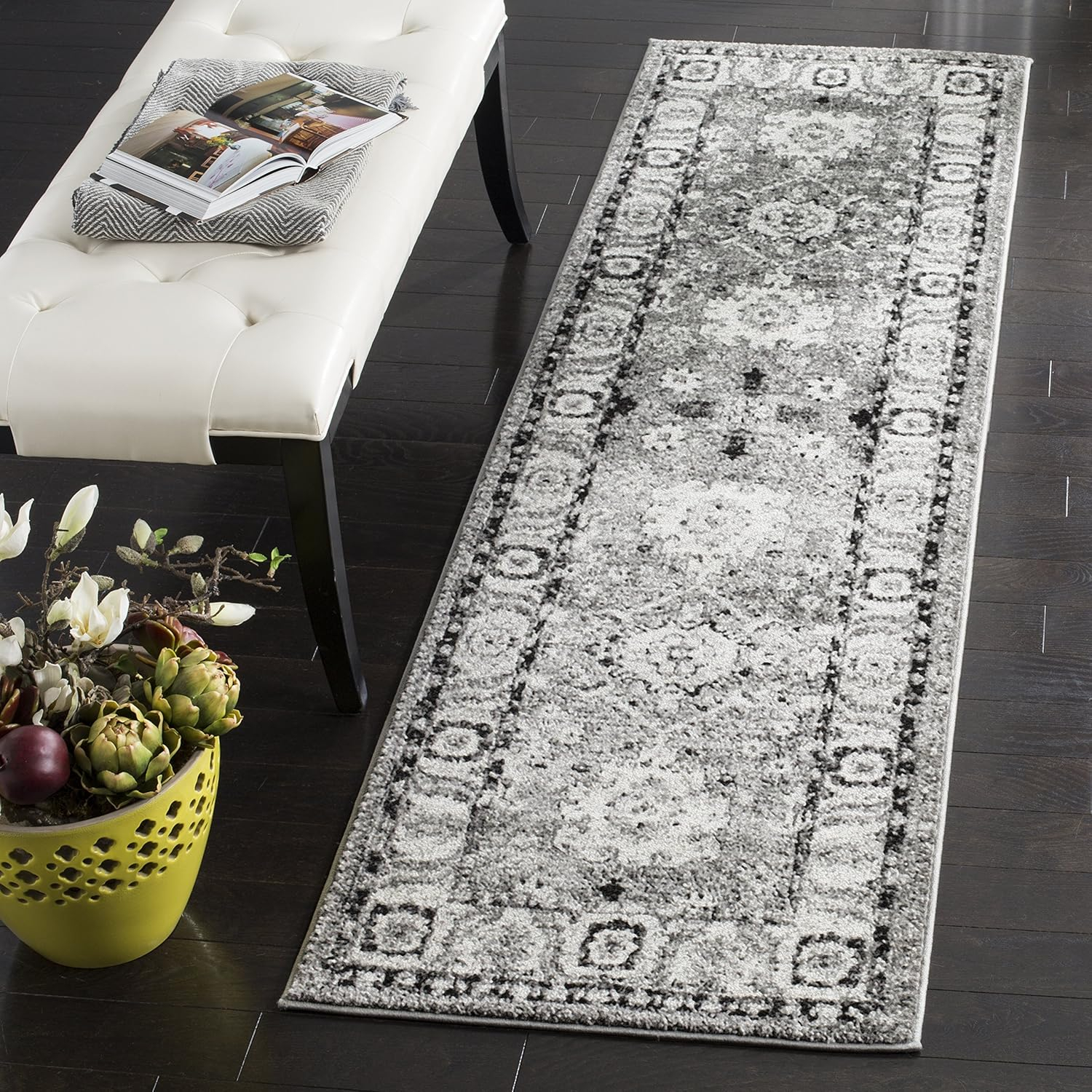 Vintage Hamadan VTH214 Power Loomed Indoor Runner Rug - Grey/Black - 2'3"x8' - Safavieh.