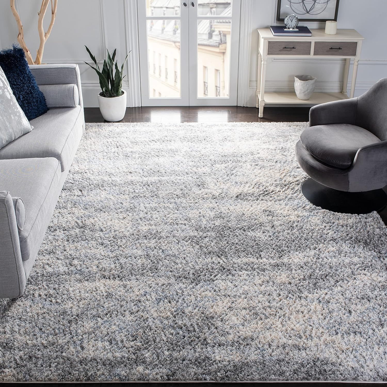 SAFAVIEH Berber Harold Abstract Plush Shag Area Rug, Grey/Cream, 8' x 10'