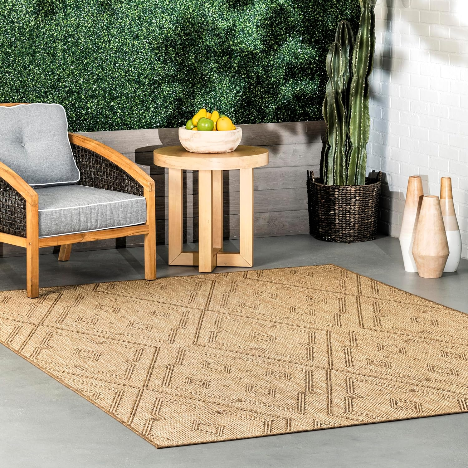 nuLOOM 4' x 6' Outdoor Performance Area Rug, Stain Resistant, Weather Resistant, High Traffic, Patio, Balcony, Outside, Latia Brown