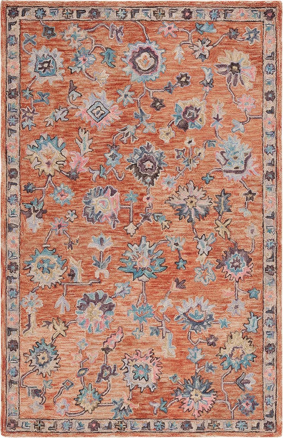 SAFAVIEH Blossom Moema Floral Area Rug, Rust/Blue, 4' x 6'