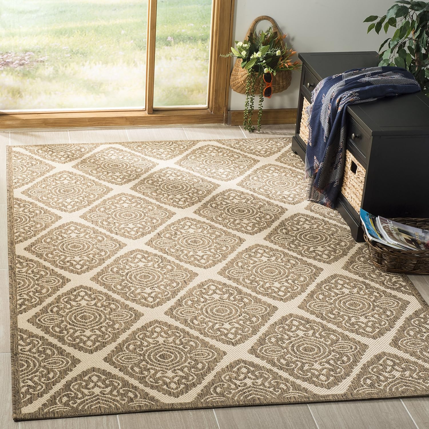 SAFAVIEH Outdoor LND132C Linden Collection Cream / Beige Rug