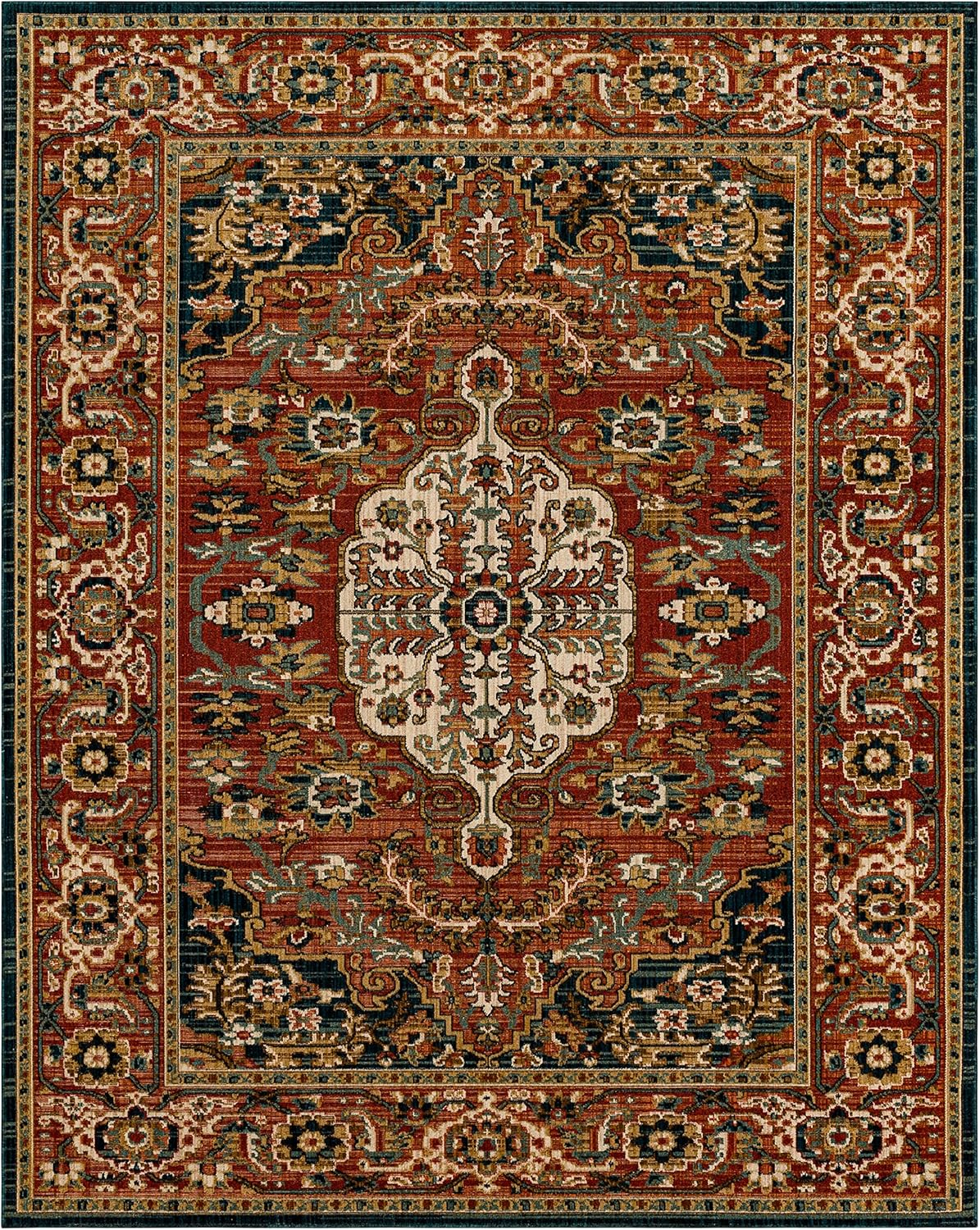 Bilpass Red and Beige Synthetic Medallion 4' x 6' Area Rug