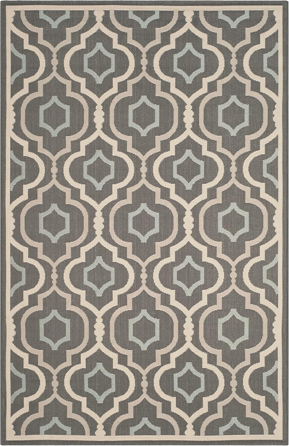 SAFAVIEH Courtyard Bayon Geometric Indoor/Outdoor Area Rug, Grey/Blue, 5'3" x 7'7"