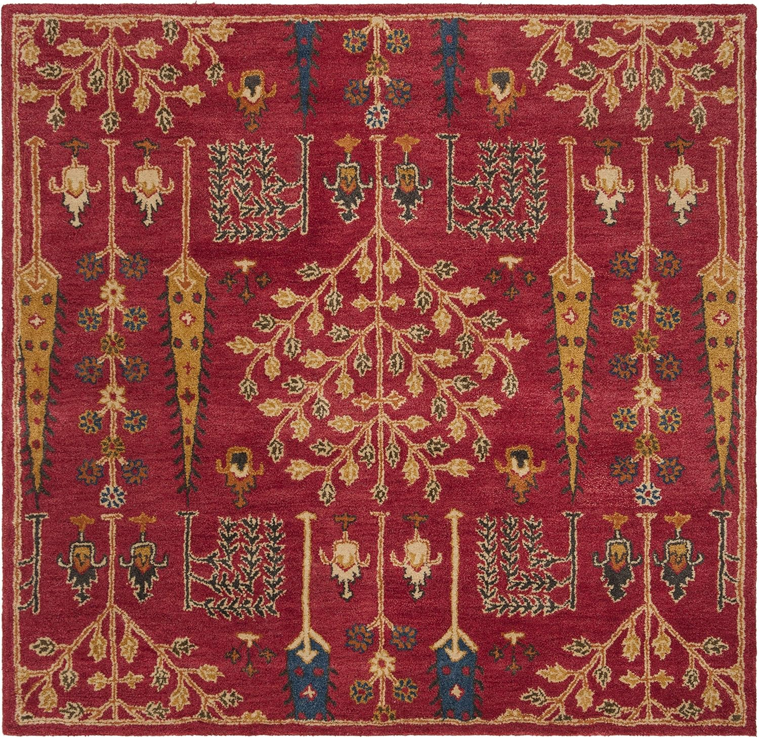 SAFAVIEH Heritage Kynaston Floral Wool Area Rug, Red/Multi, 4' x 4' Square