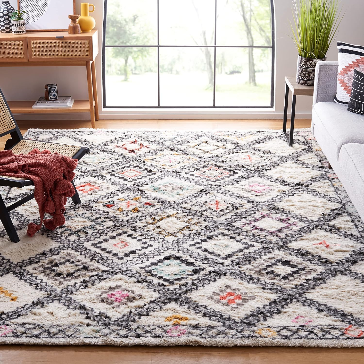 SAFAVIEH Kenya Norwood Geometric Braided Area Rug, Natural/Multi, 9' x 12'
