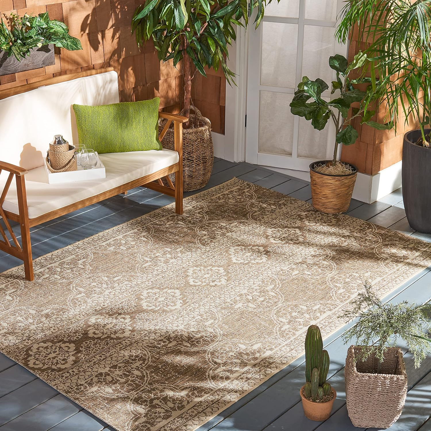 SAFAVIEH Beach House Kiaran Southwestern Indoor/Outdoor Area Rug Cream/Beige, 3' x 5'
