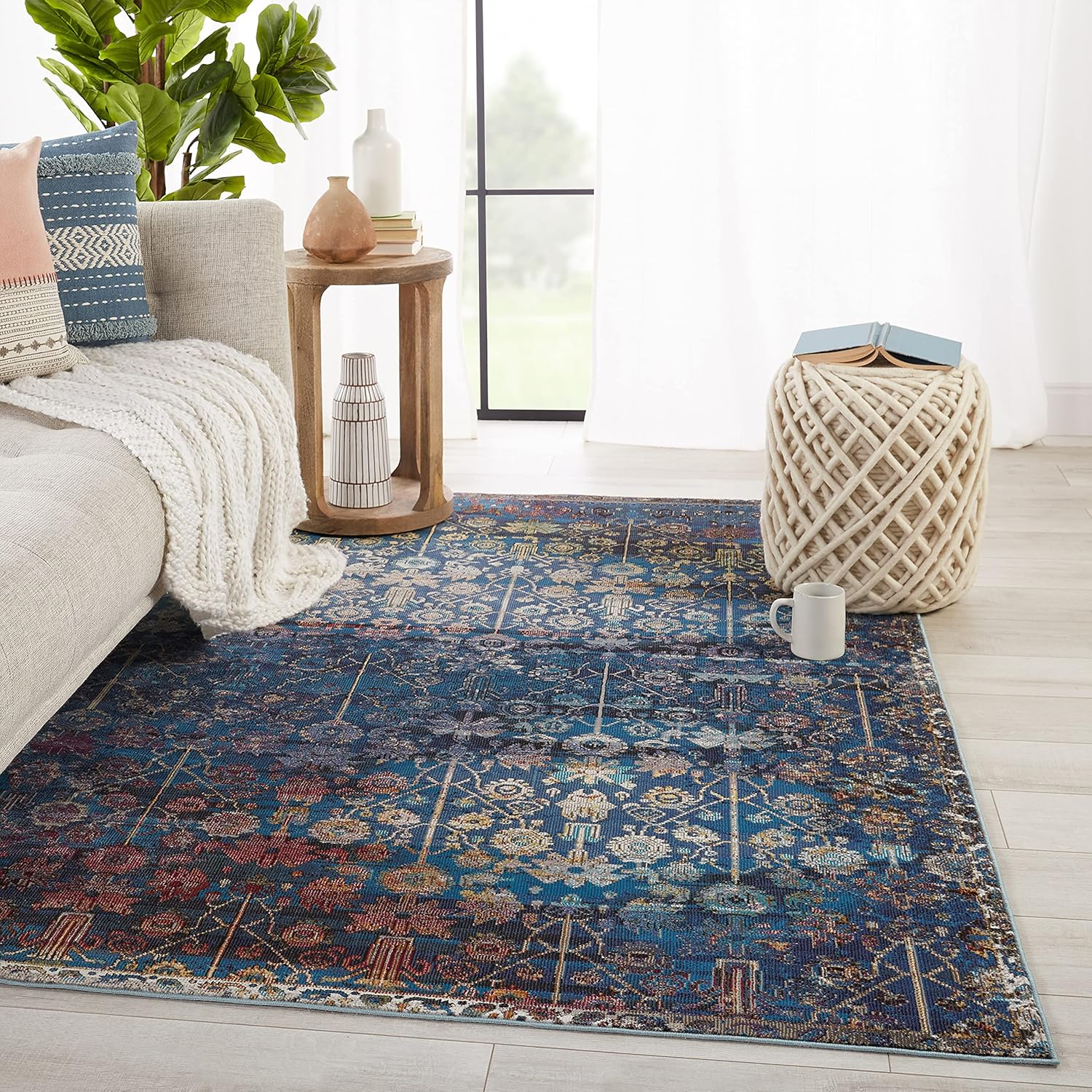 Izar Blue and Multicolor Synthetic 8' x 10' Area Rug