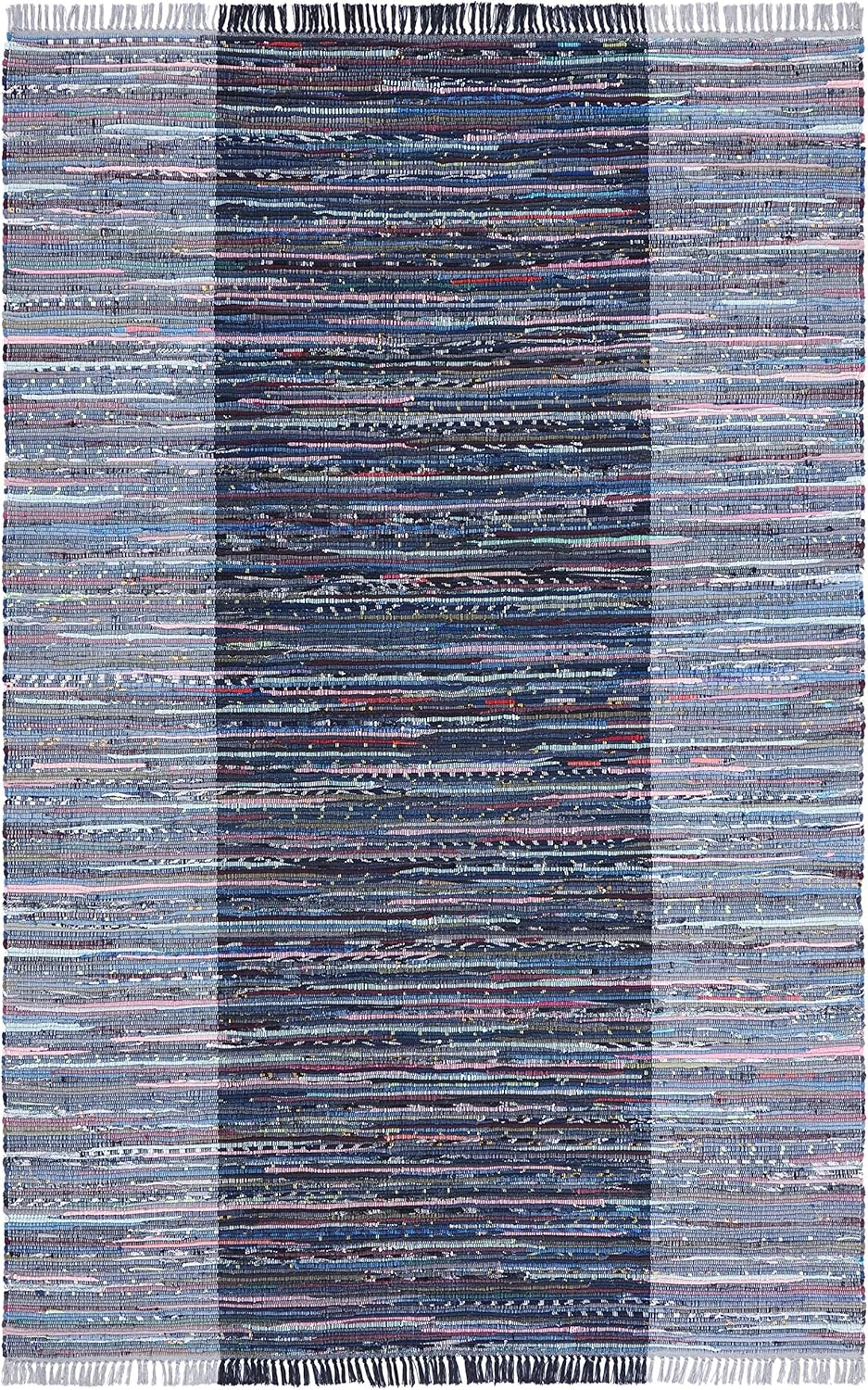 SAFAVIEH Rag Romeo Striped Fringe Cotton Area Rug, Grey/Black, 2' x 3'