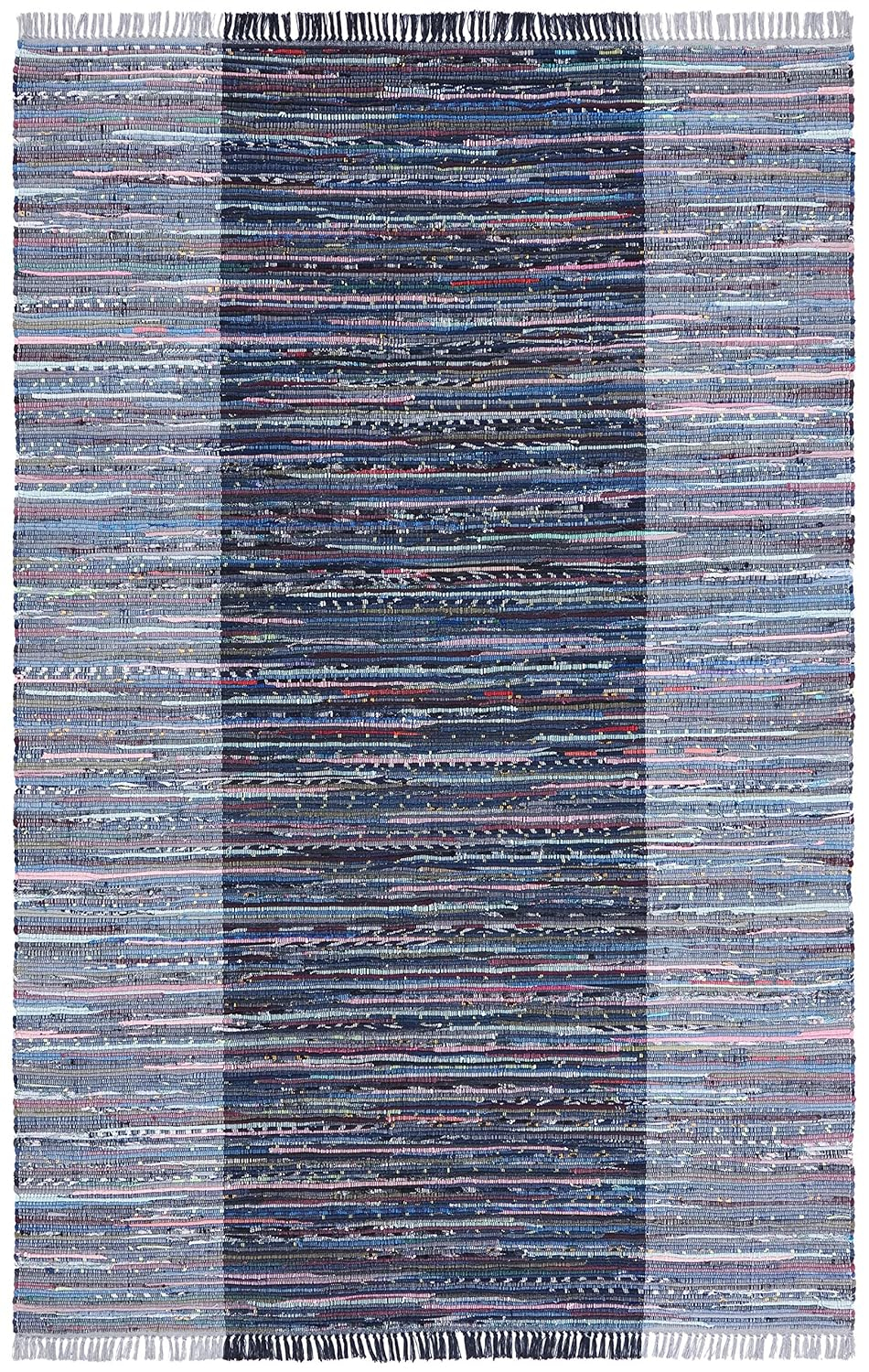 SAFAVIEH Rag Romeo Striped Fringe Cotton Area Rug, Grey/Black, 2' x 3'
