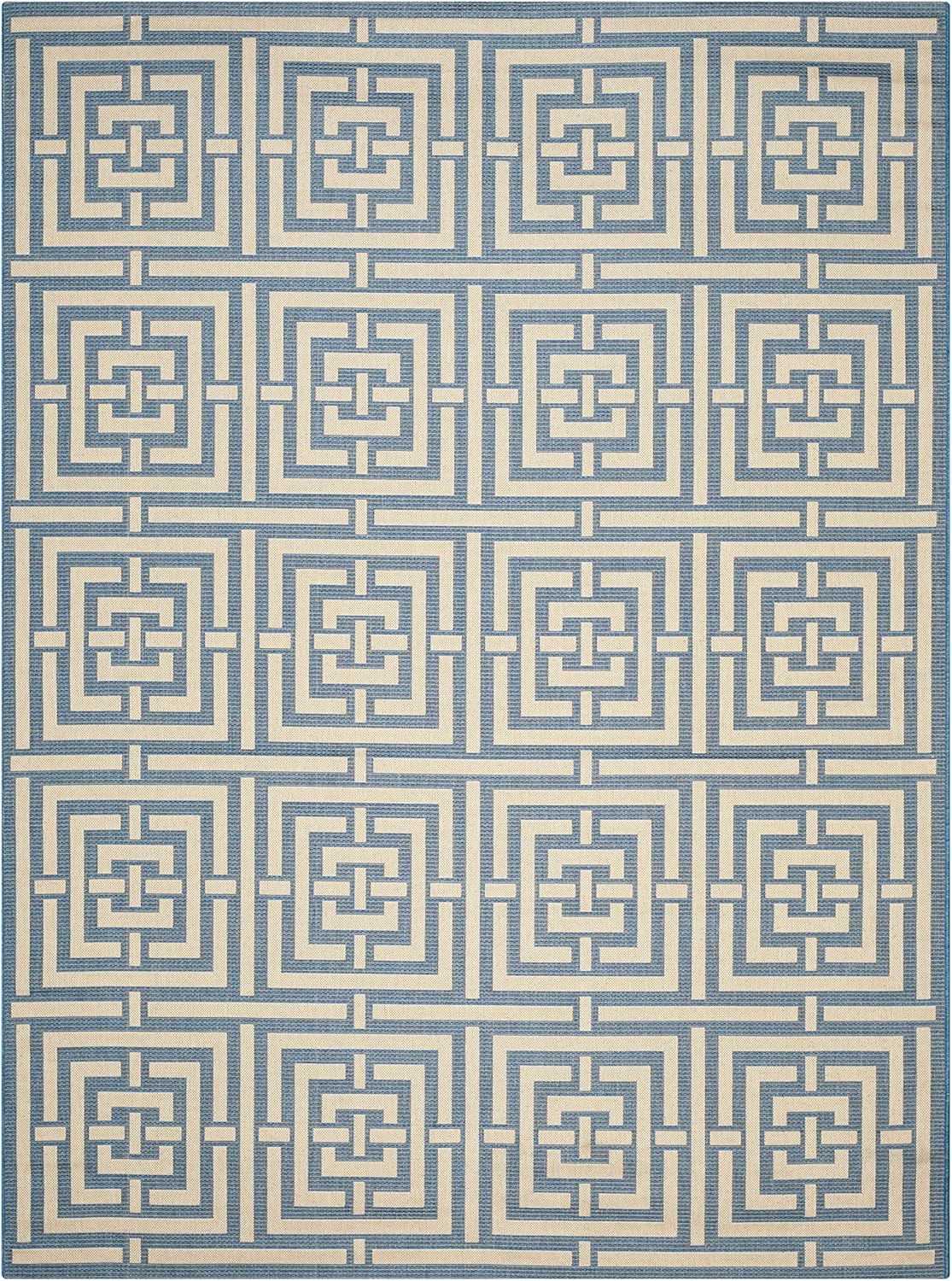 SAFAVIEH Courtyard Ariana Geometric Indoor/Outdoor Area Rug, 8' x 11', Blue/Bone