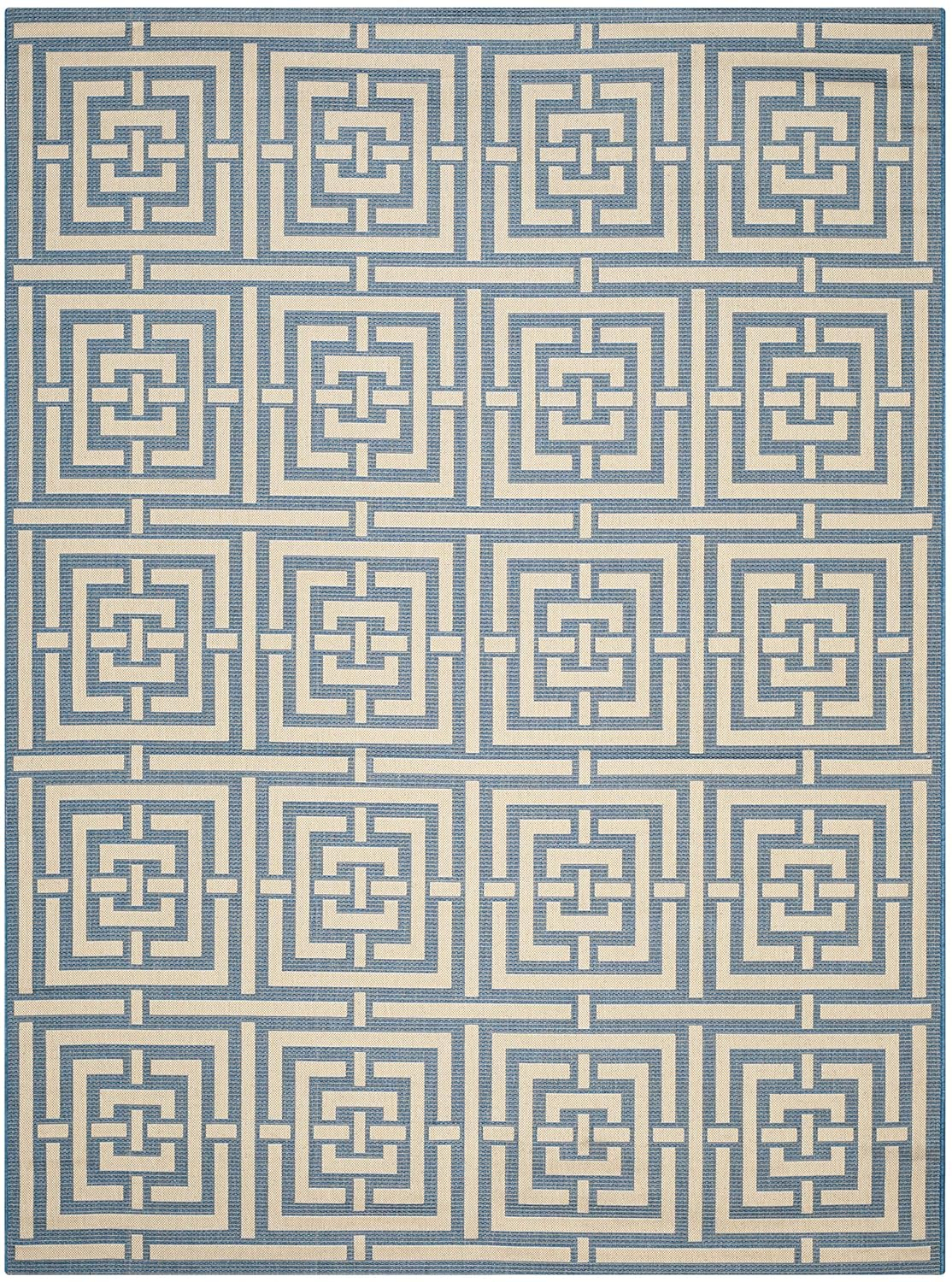 SAFAVIEH Courtyard Ariana Geometric Indoor/Outdoor Area Rug, 8' x 11', Blue/Bone