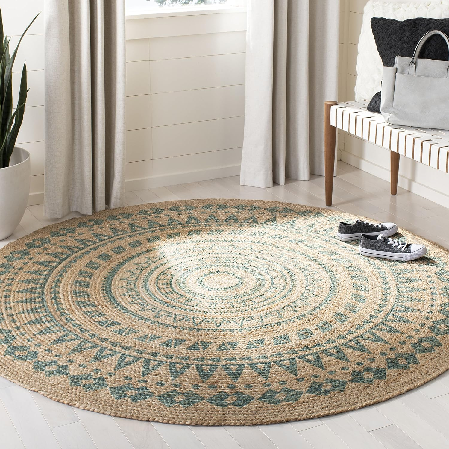 Natural Fiber NF802 Hand Woven Indoor Area Rug - Aqua/Natural - 6' Round - Safavieh