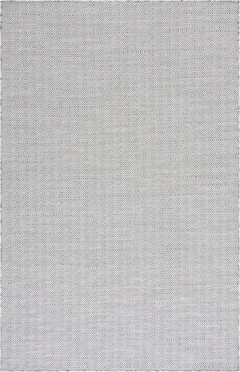 Ivory and Black Geometric 9' x 12' Hand-knotted Wool Rug