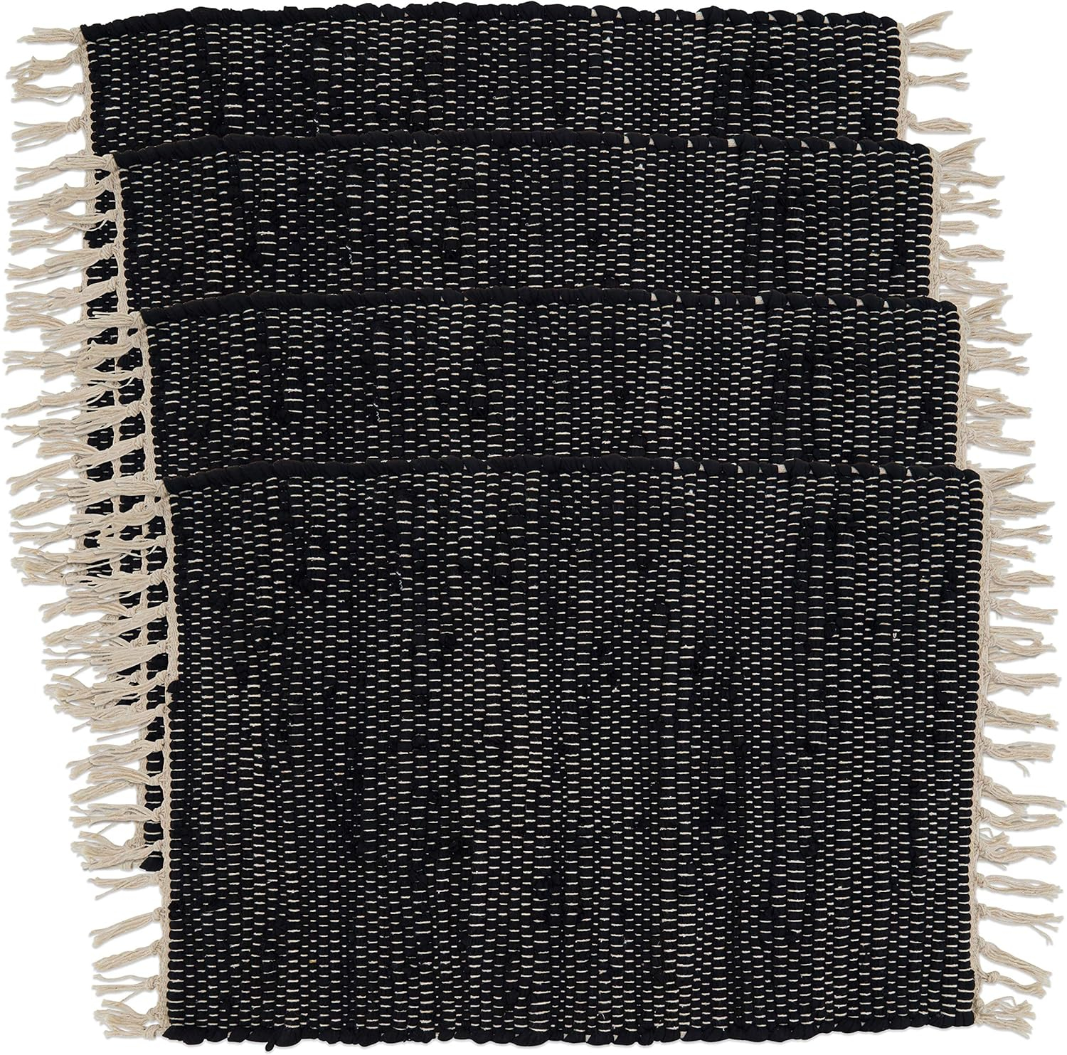 Black and Off-White Cotton Chindi Design Placemats Set of 4