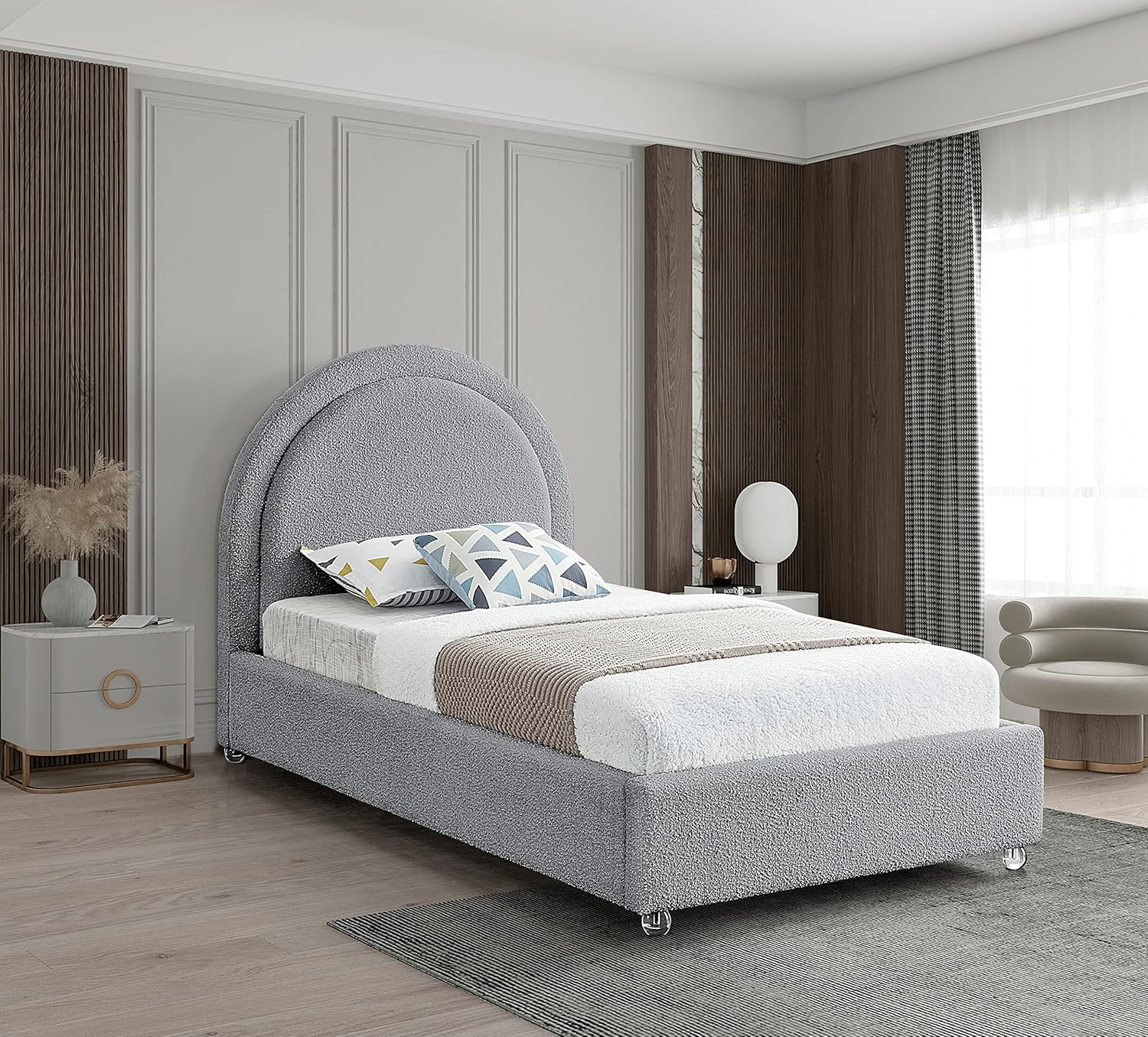 Meridian Furniture Milo Grey Fabric Twin Bed