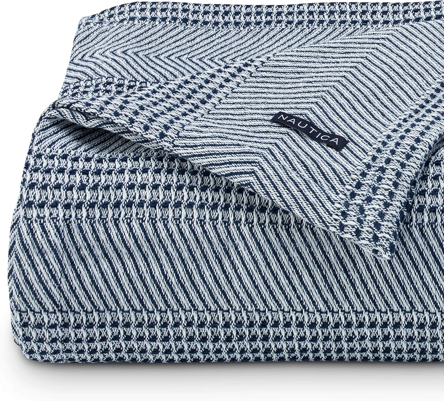 Navy and White Chevron Stripe Cotton Twin Blanket
