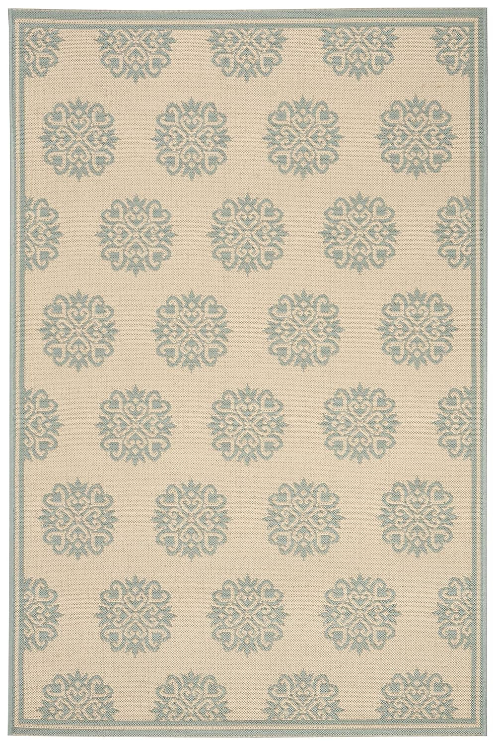 SAFAVIEH Beach House Regent Geometric Indoor/Outdoor Area Rug, Cream/Aqua, 2'2" x 4'