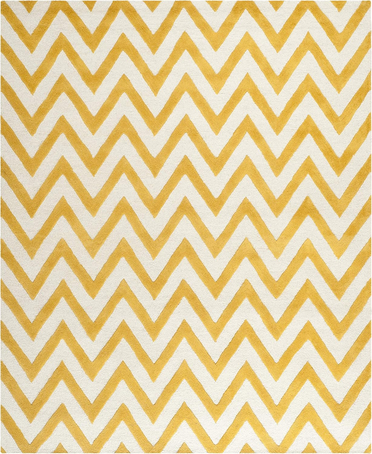 SAFAVIEH Cambridge Kaitlyn Zig Zag Stripes Wool Area Rug, Gold/Ivory, 3' x 5'
