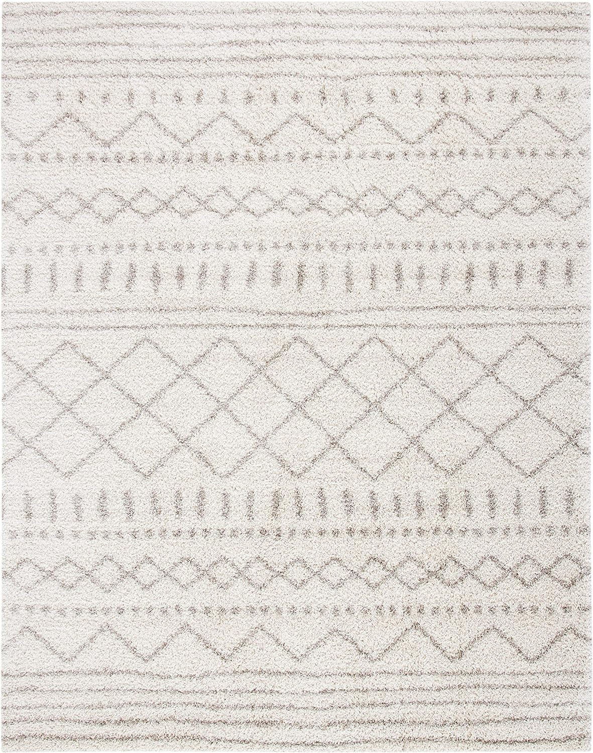 SAFAVIEH Arizona Teagan Geometric Striped Shag Area Rug, Ivory/Beige, 9' x 12'