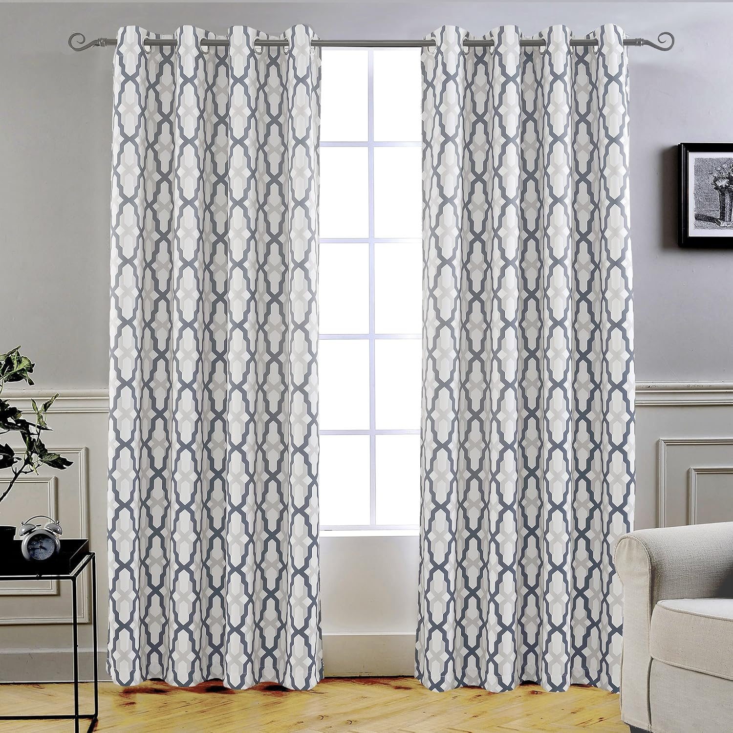 DriftAway Mason Thermal Blackout Grommet Window Curtains Geometric Trellis Pattern 2 Panels