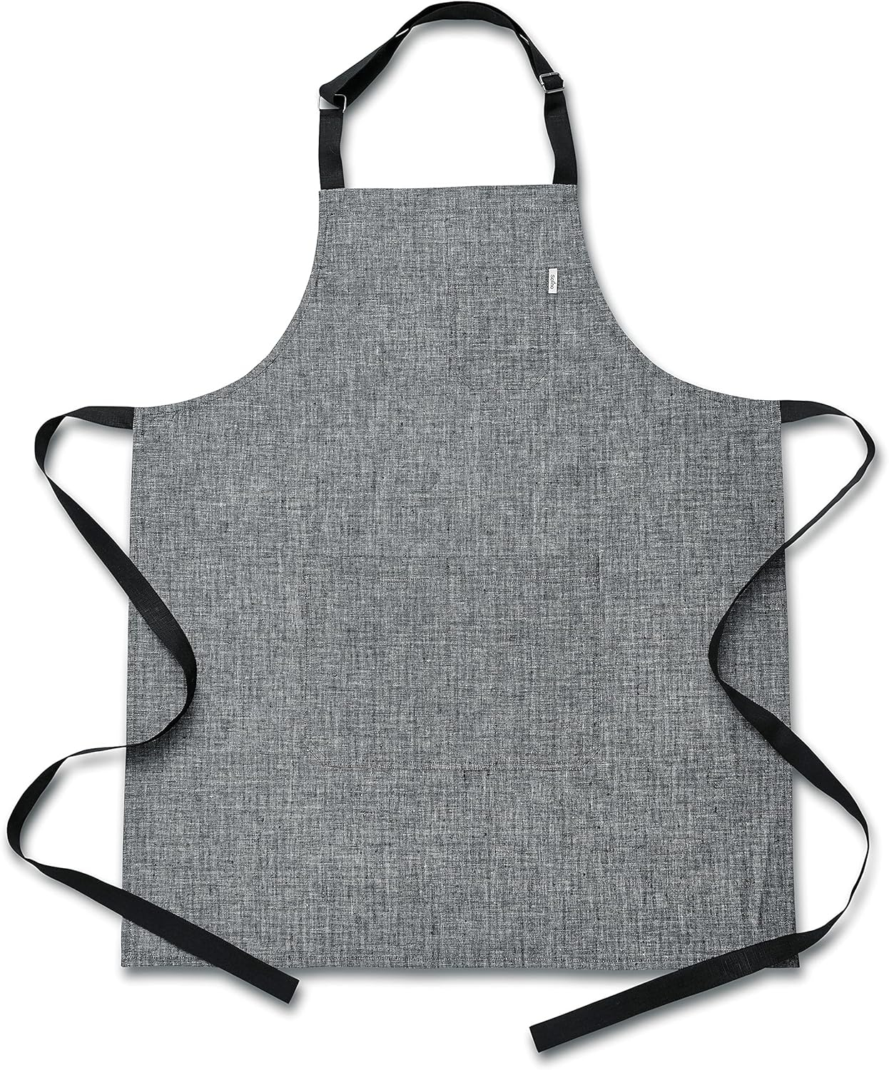 Solino Home Linen Kitchen Apron Black - 100% Pure Linen Bib Apron with Front Pockets for Men & Women - Handcrafted from European Flax