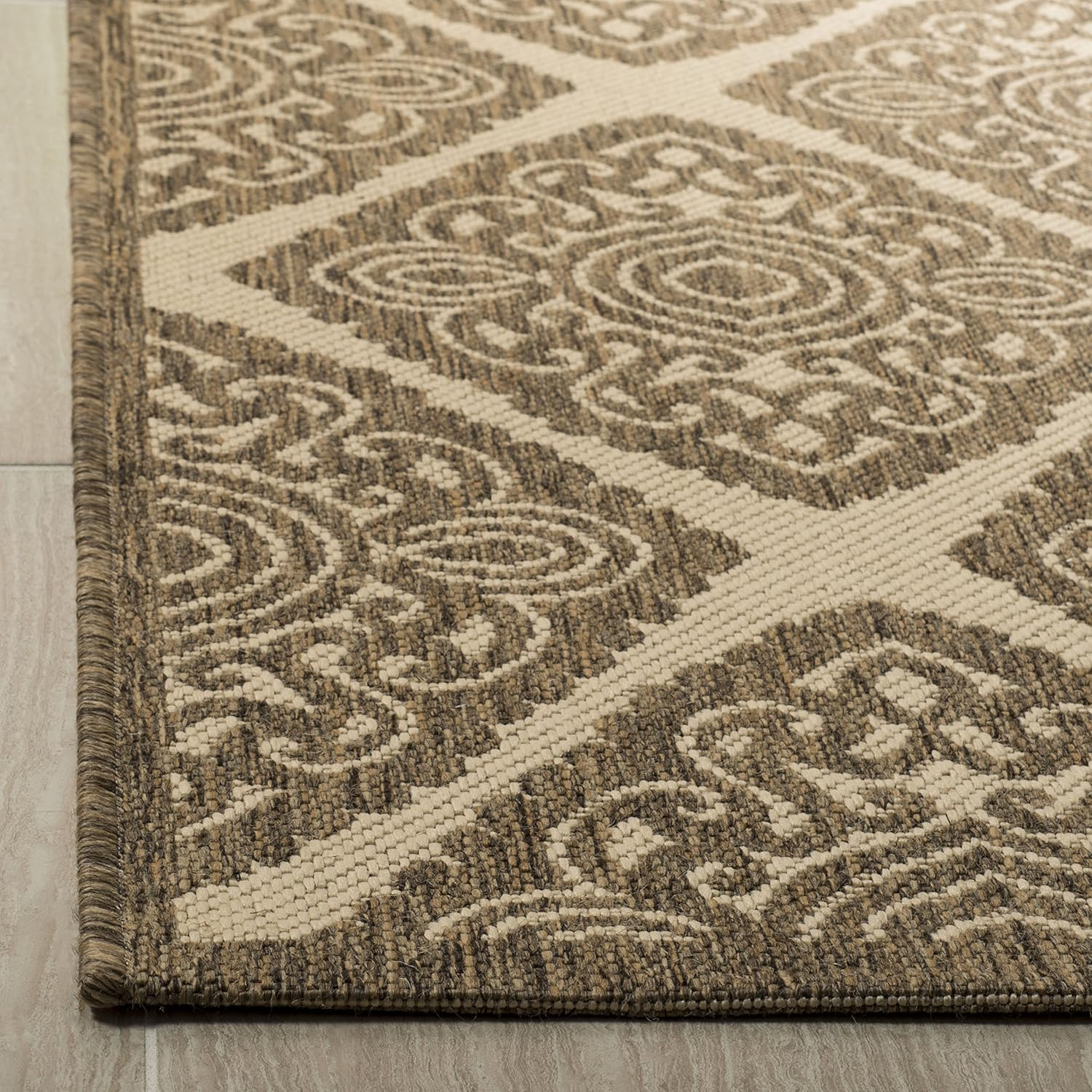 Cream Beige Flat Woven Geometric Synthetic Runner Rug