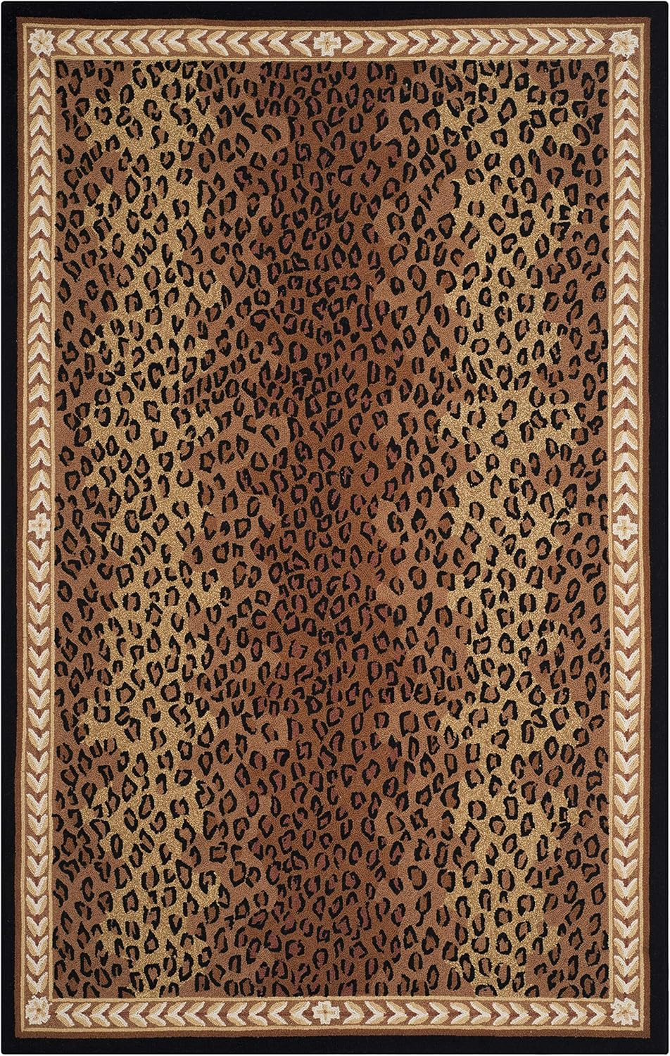 SAFAVIEH Chelsea Doriane Geometric Borders Wool Area Rug, Black/Brown, 7'9" x 9'9"