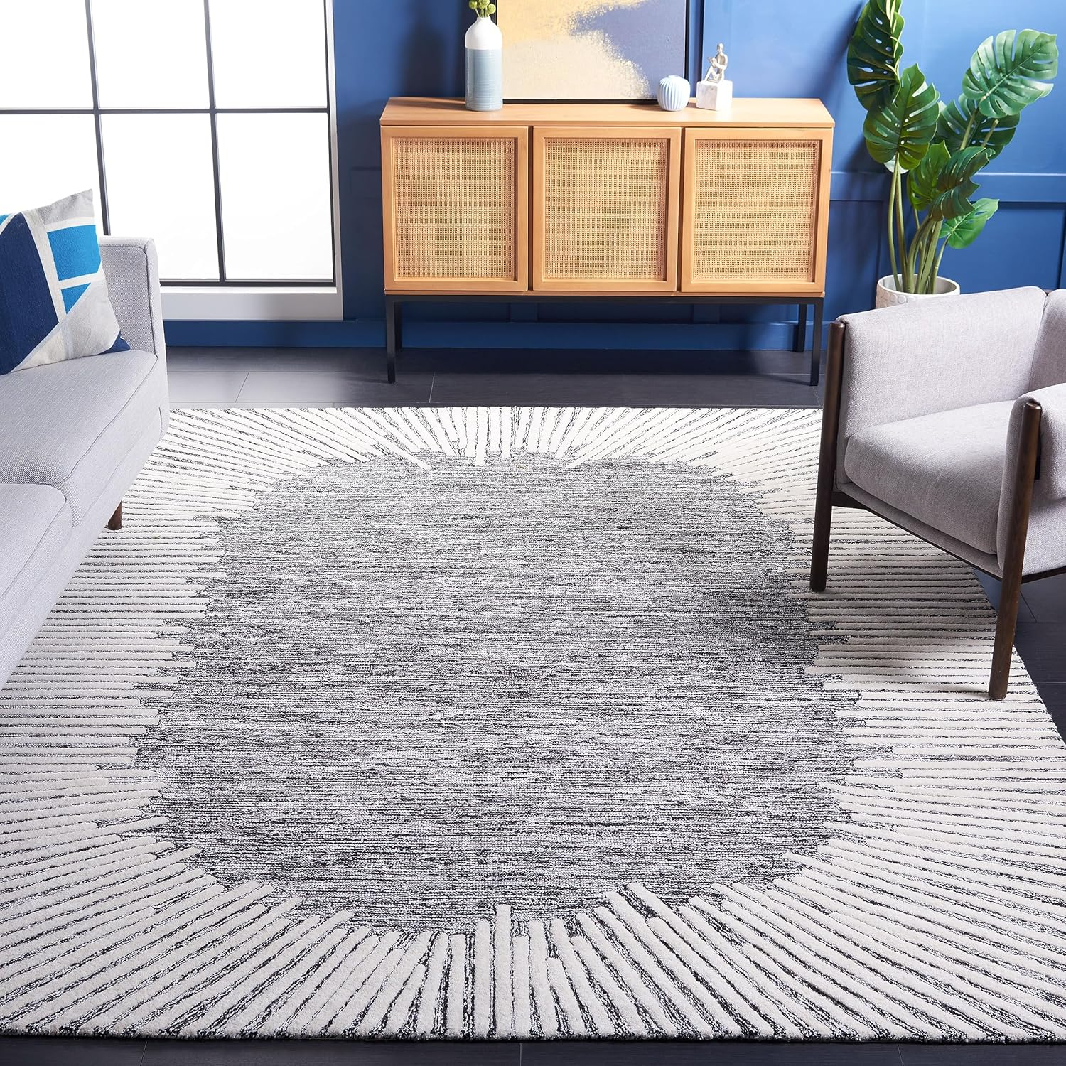 SAFAVIEH Abstract Frieda Radiate Area Rug, Blue/Ivory, 9' x 12'