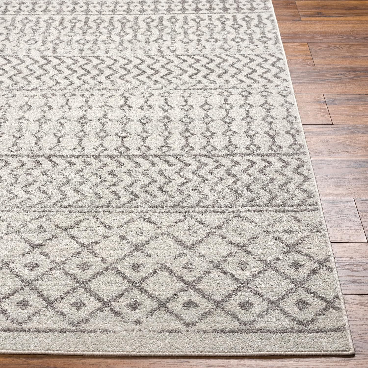 Gray and Cream Moroccan Pattern Stain-Resistant Area Rug