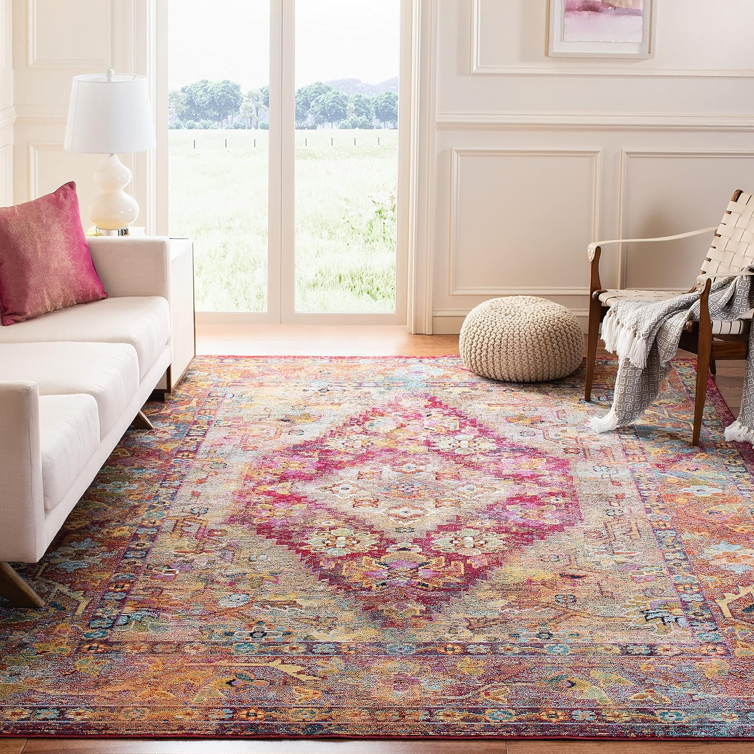 Crystal Navy/Light Blue Large Rectangle Rug-Color:Light Blue/Fuchsia,Shape:Square,Size:7' X 7'