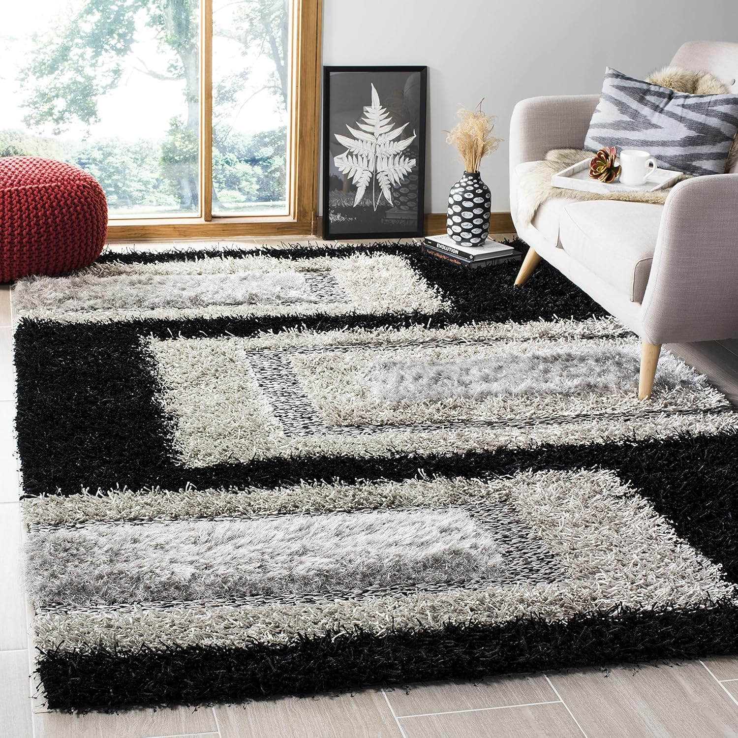 SAFAVIEH Manhattan MAN522B Handmade Black / Grey Rug