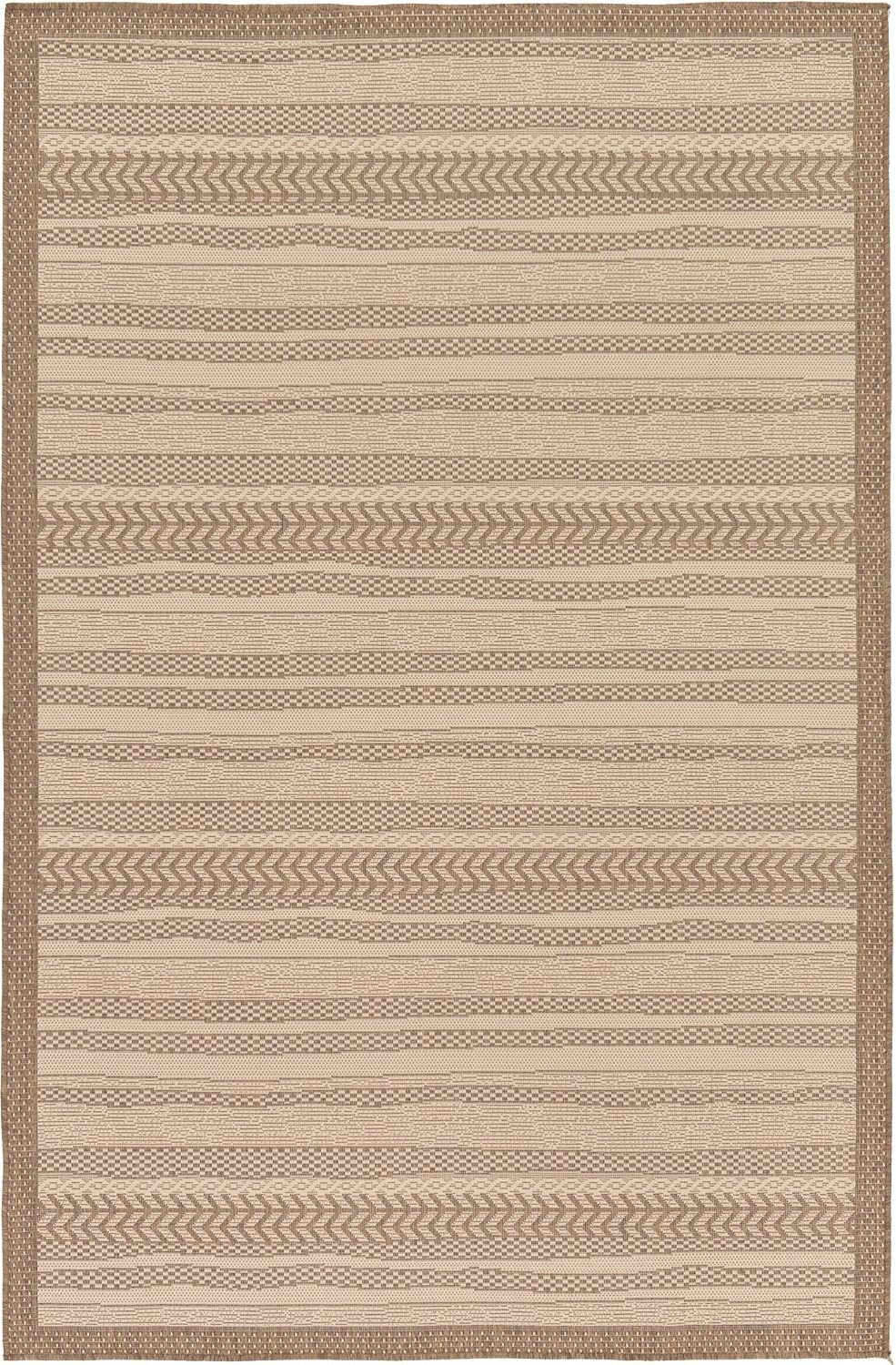 Unique Loom Lines Outdoor 5 x 8 (ft) Loomed Polypropylene Brown/Beige Rectangular Indoor/Outdoor Geometric French Country Area rug