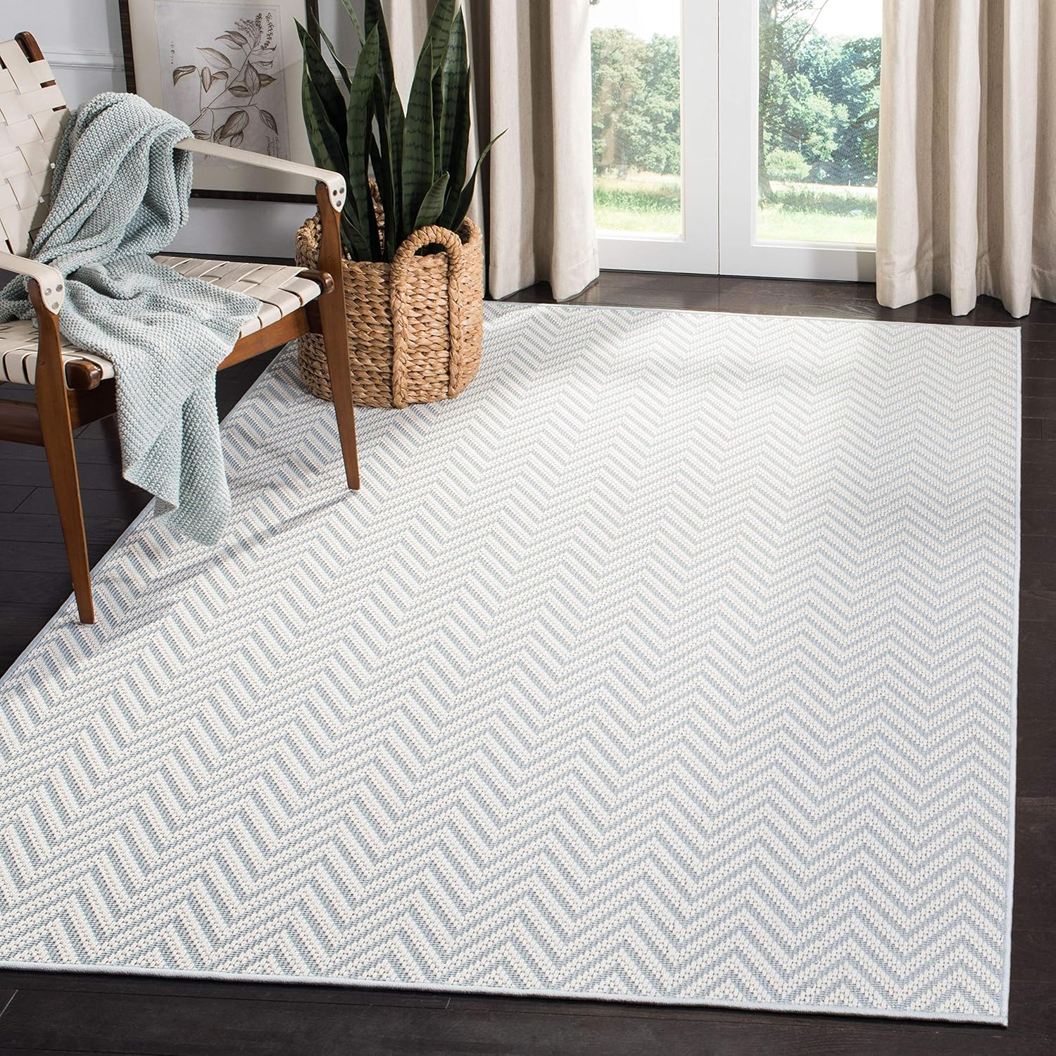 SAFAVIEH Bermuda Amina Geometric Chevron Indoor/Outdoor Area Rug Light Blue/Cream, 9' x 12'