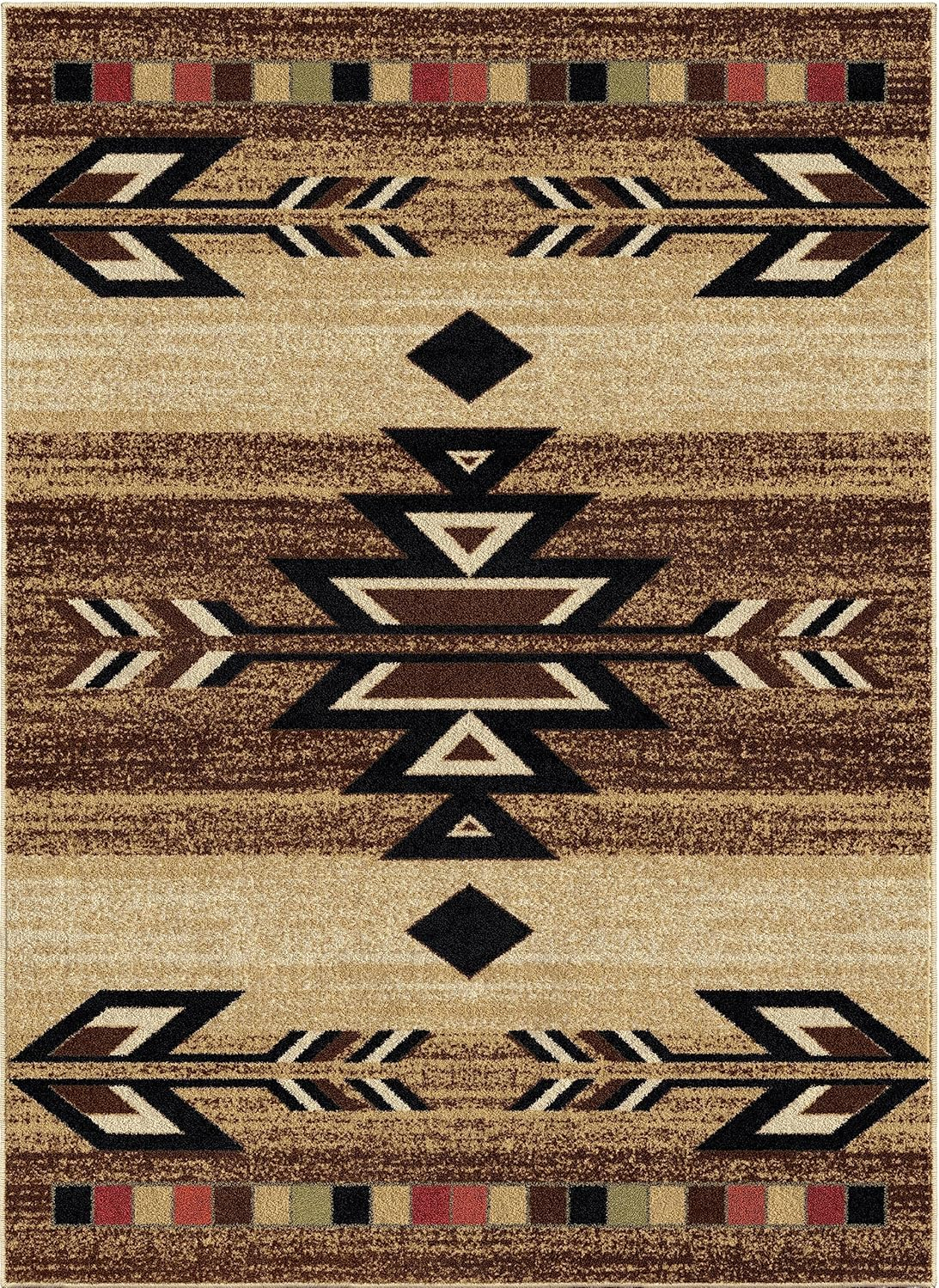 Southwestern Rustic Beige and Brown Synthetic 5' x 7' Area Rug
