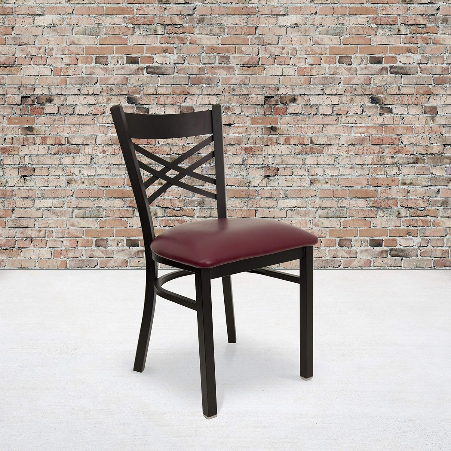 TiaGOC 2 Pack HERCULES Series Black ''X'' Back Metal Restaurant Chair - Burgundy Vinyl Seat