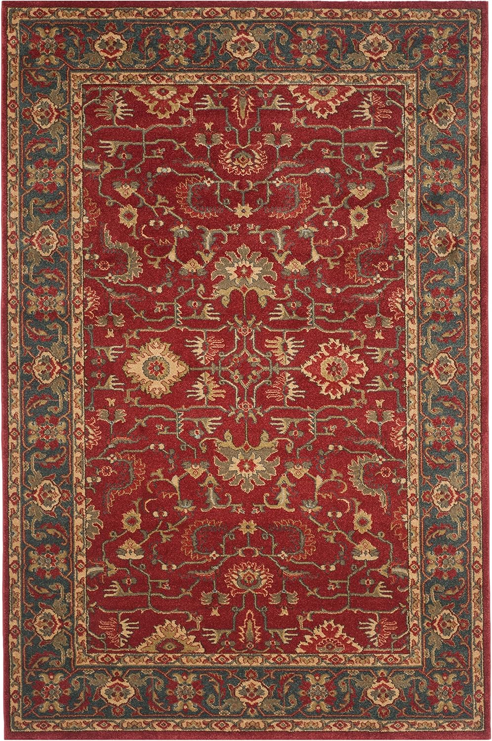 Red and Navy Synthetic Stain-Resistant Rectangular Area Rug
