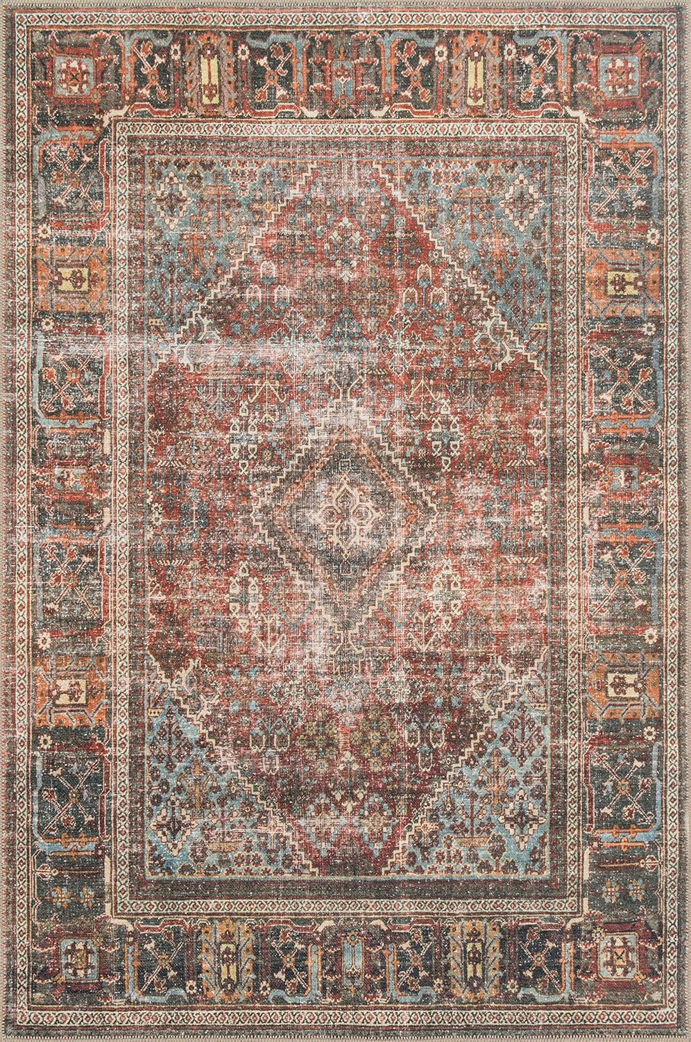 Brick and Midnight Oriental Synthetic Rectangular Area Rug