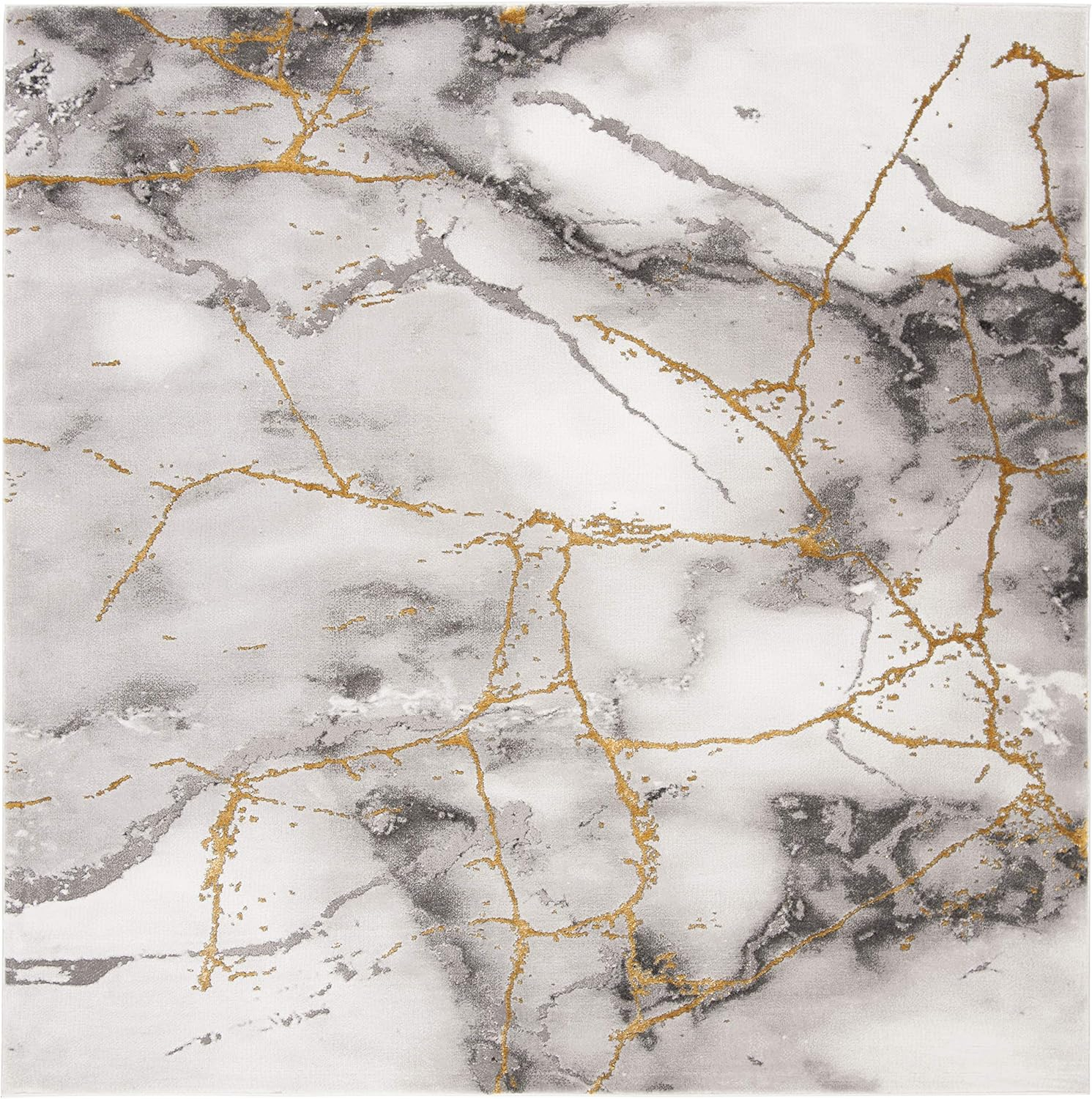 SAFAVIEH Craft Paul Abstract Marble Area Rug, 10' x 10' Square, Grey/Gold