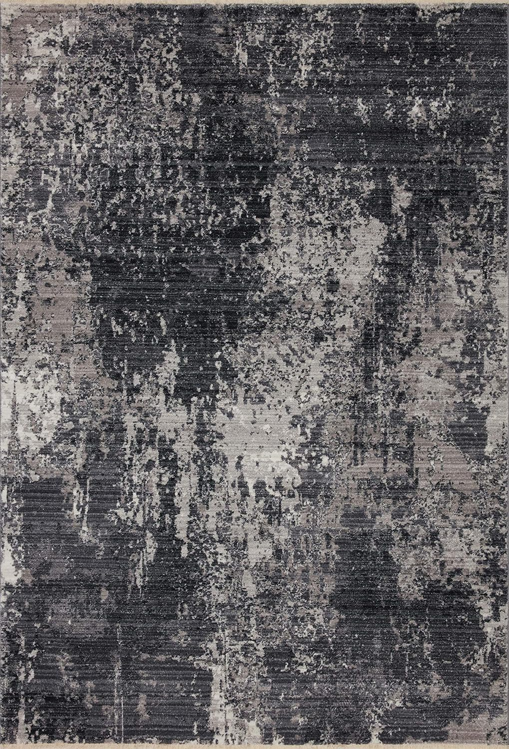 Charcoal and Silver Abstract Rectangular Synthetic Rug