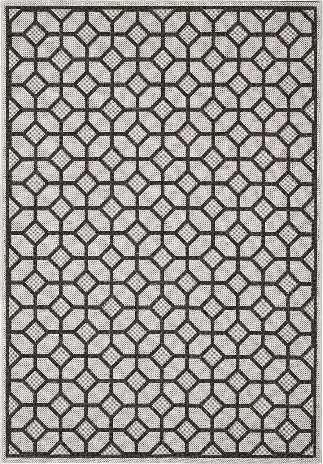SAFAVIEH Beach House Theo Geometric Indoor/Outdoor Area Rug Light Grey/Charcoal, 5'3" x 7'6"