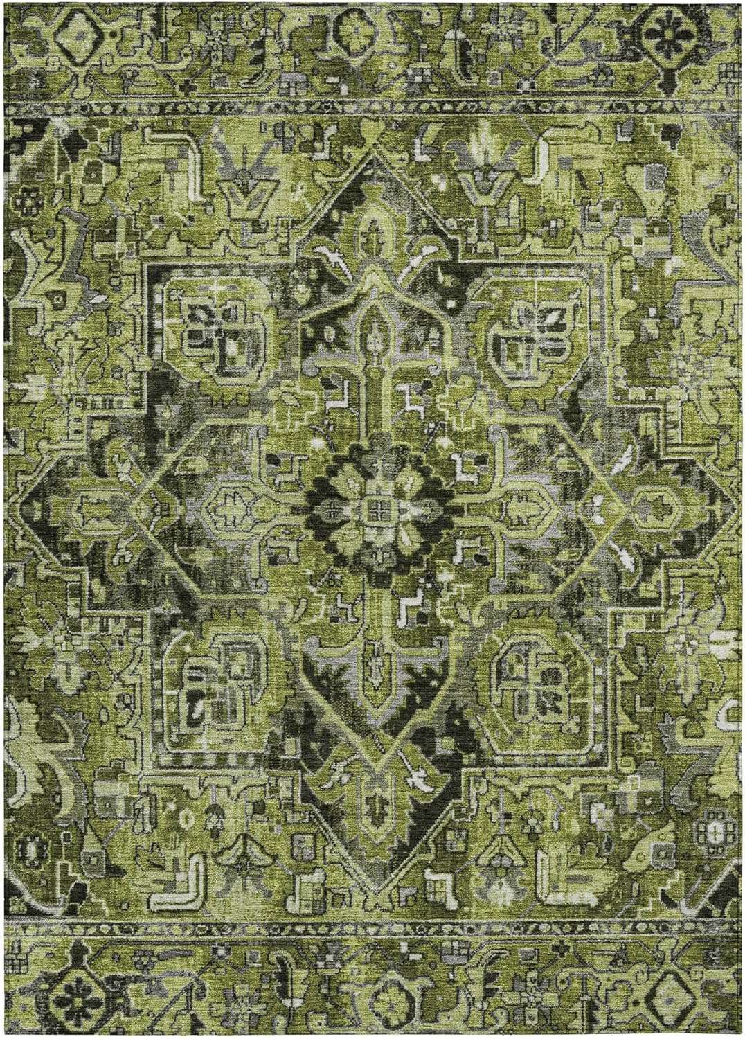 Olive Rectangular Synthetic Oriental 10' x 14' Washable Area Rug