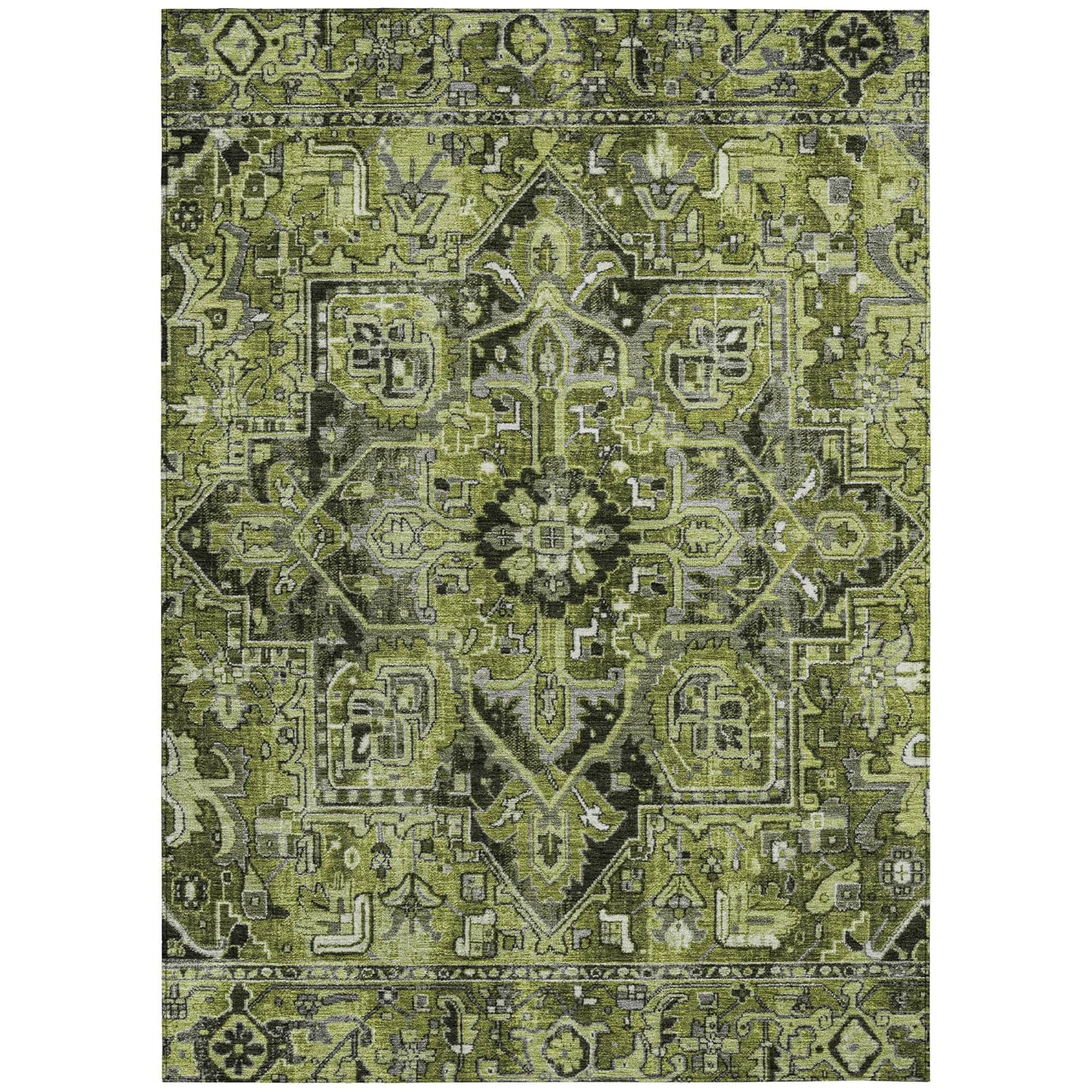 Olive Rectangular Synthetic Oriental 10' x 14' Washable Area Rug